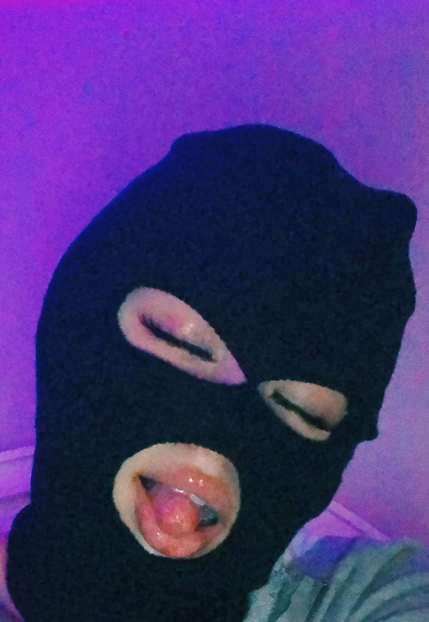 black balaclava, eyes and mouth cutouts, tongue sticking out, SD Phone Wallpaper