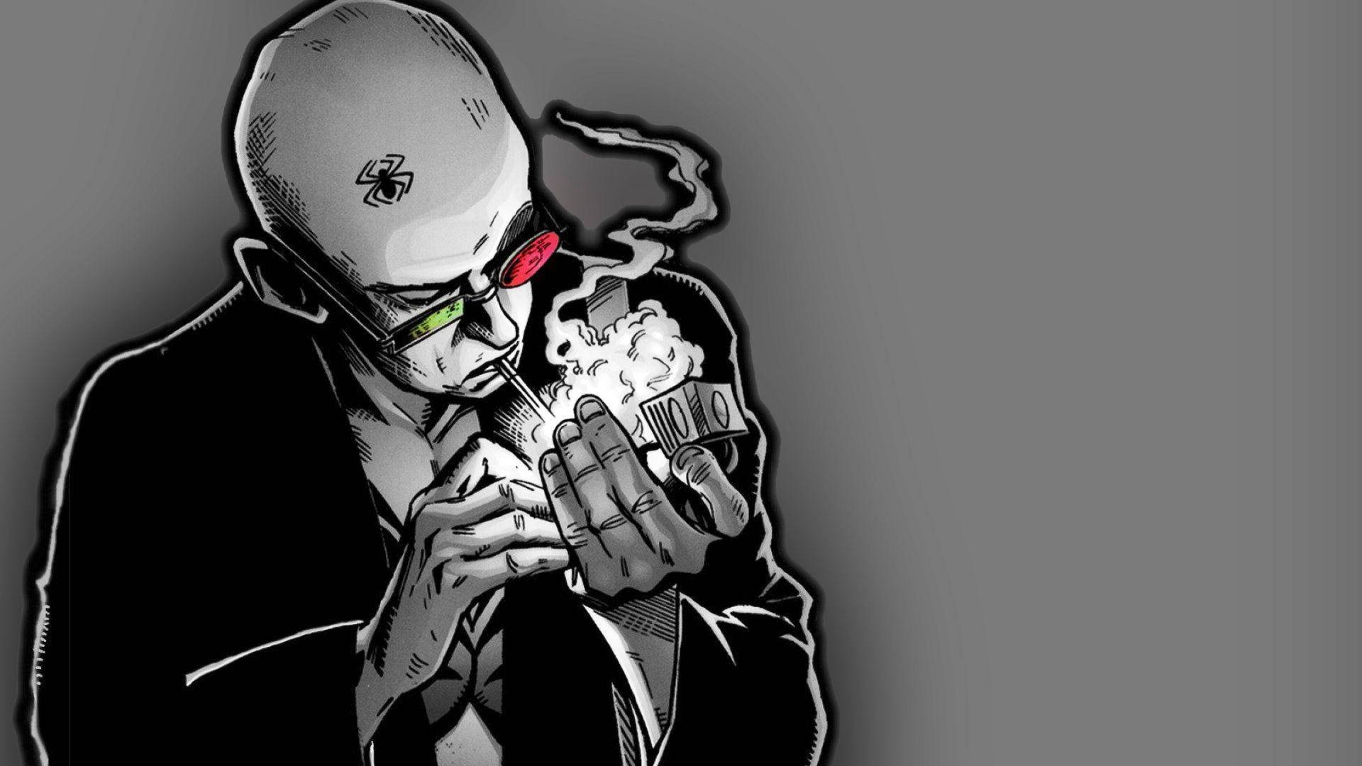 smoking bald gangster cartoon, bald man, suit, Full HD Desktop Wallpaper