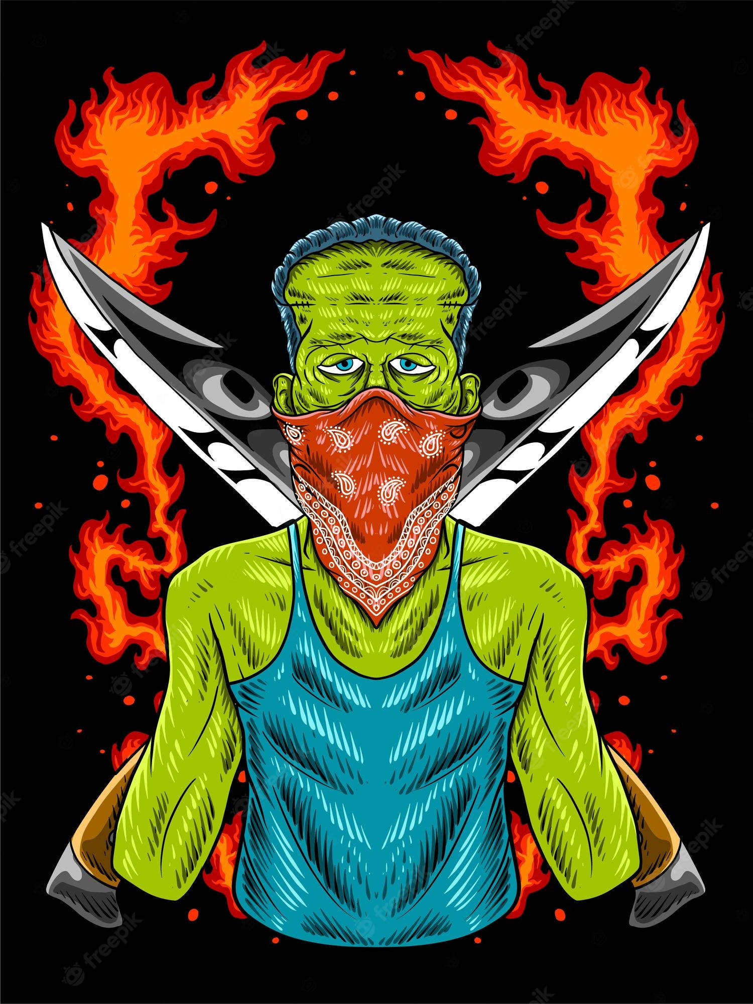 green-skinned, muscular figure, blue eyes, Full HD Phone Wallpaper