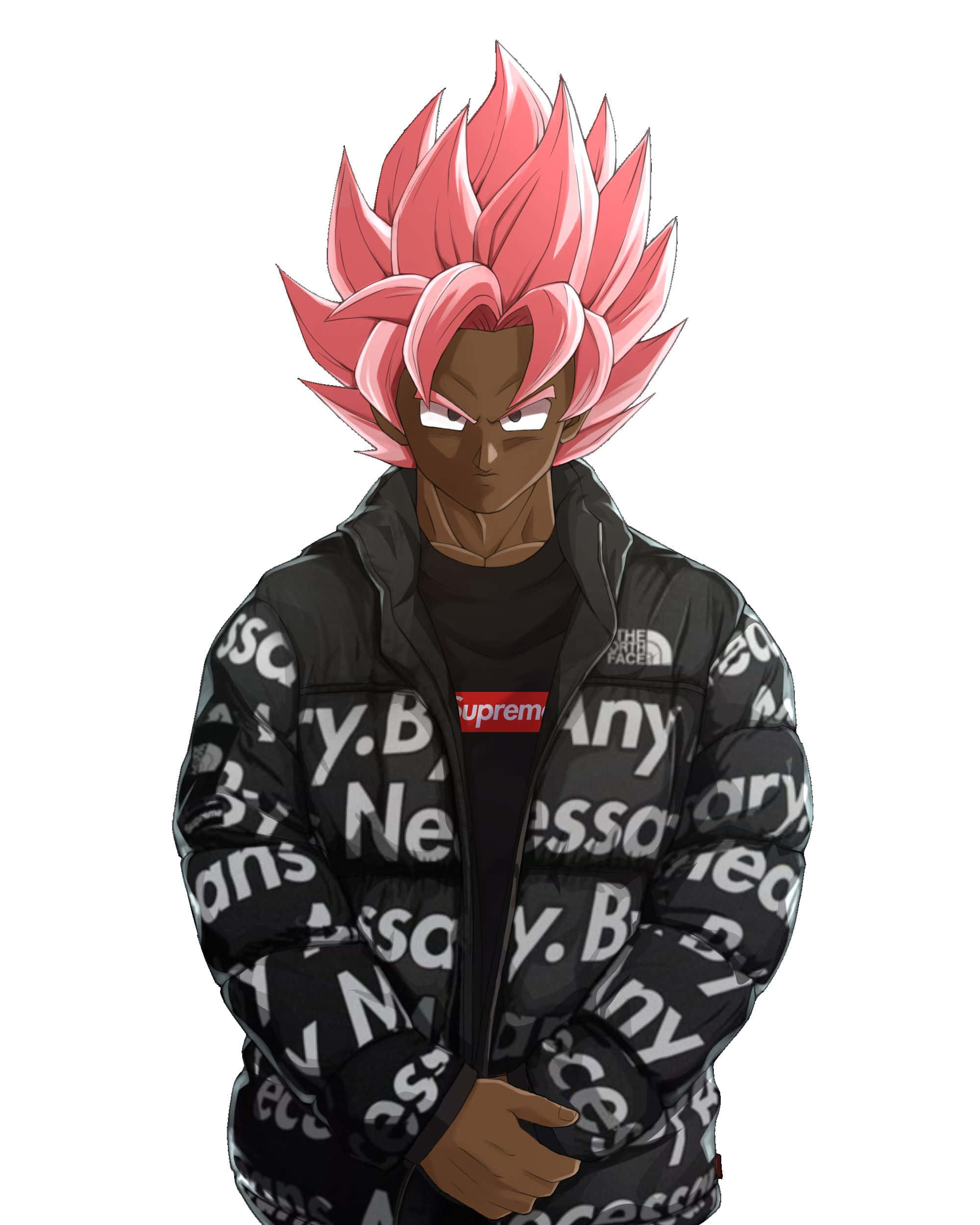 Gangster Goku, spiky pink hair, black puffer jacket, Full HD Phone Wallpaper