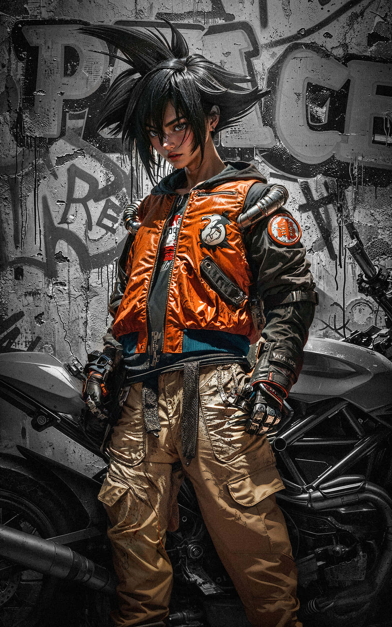 Gangster Goku, punk rocker, spiky black hair, Full HD Phone Wallpaper
