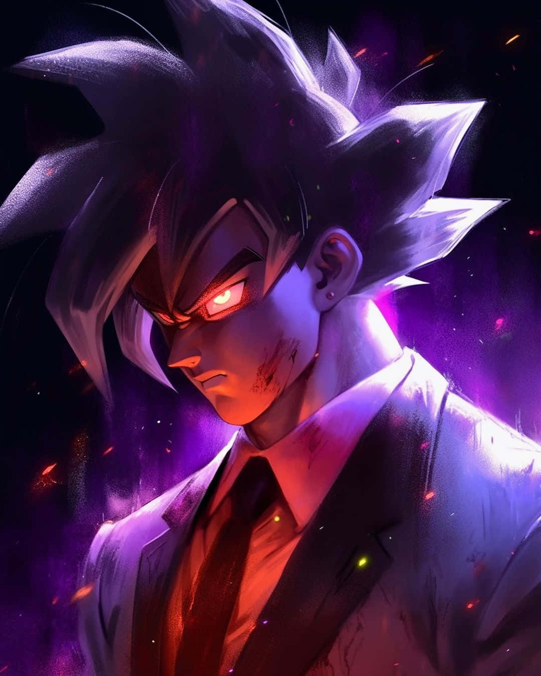Gangster Goku, glowing red eyes, spiky purple hair, HD Phone Wallpaper