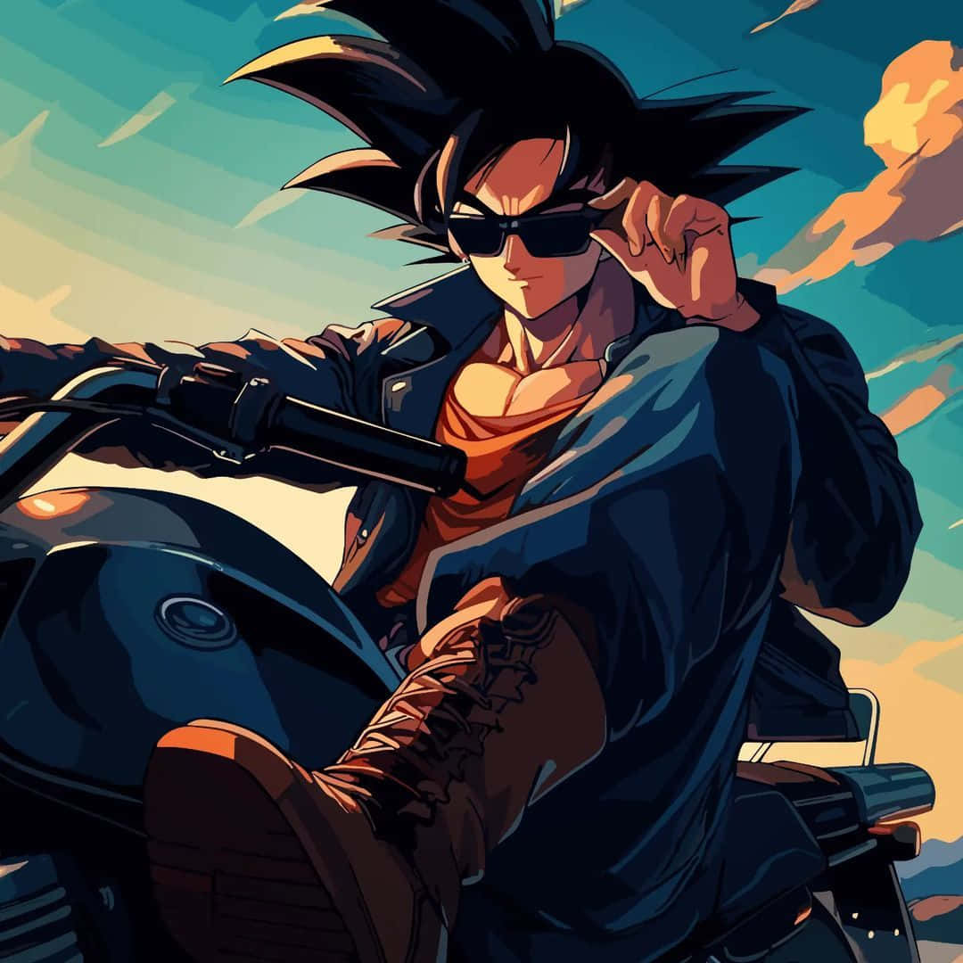 Goku, leather jacket, motorcycle, SD Desktop Wallpaper