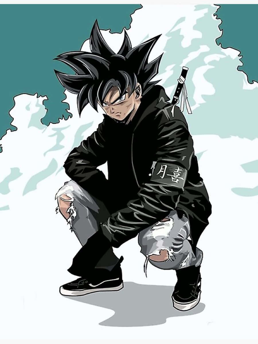Gangster Goku, black-haired anime warrior, dark jacket, SD Phone Wallpaper