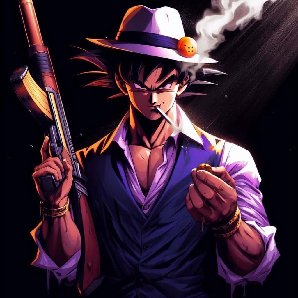Gangster Goku, dragon ball, fedora, SD Desktop Wallpaper