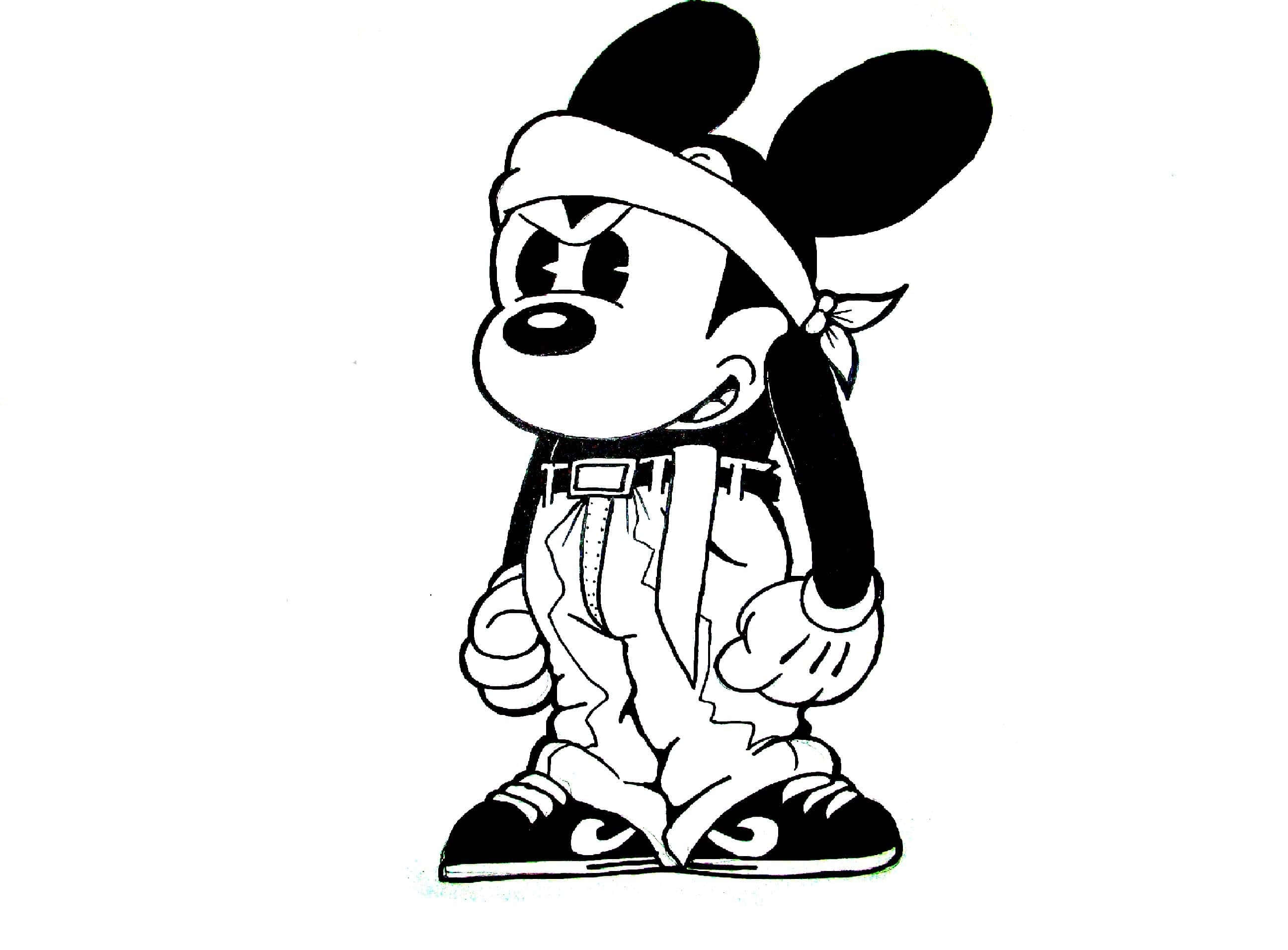 Gangster Mickey Mouse, black and white, bandana, 2K Desktop Wallpaper