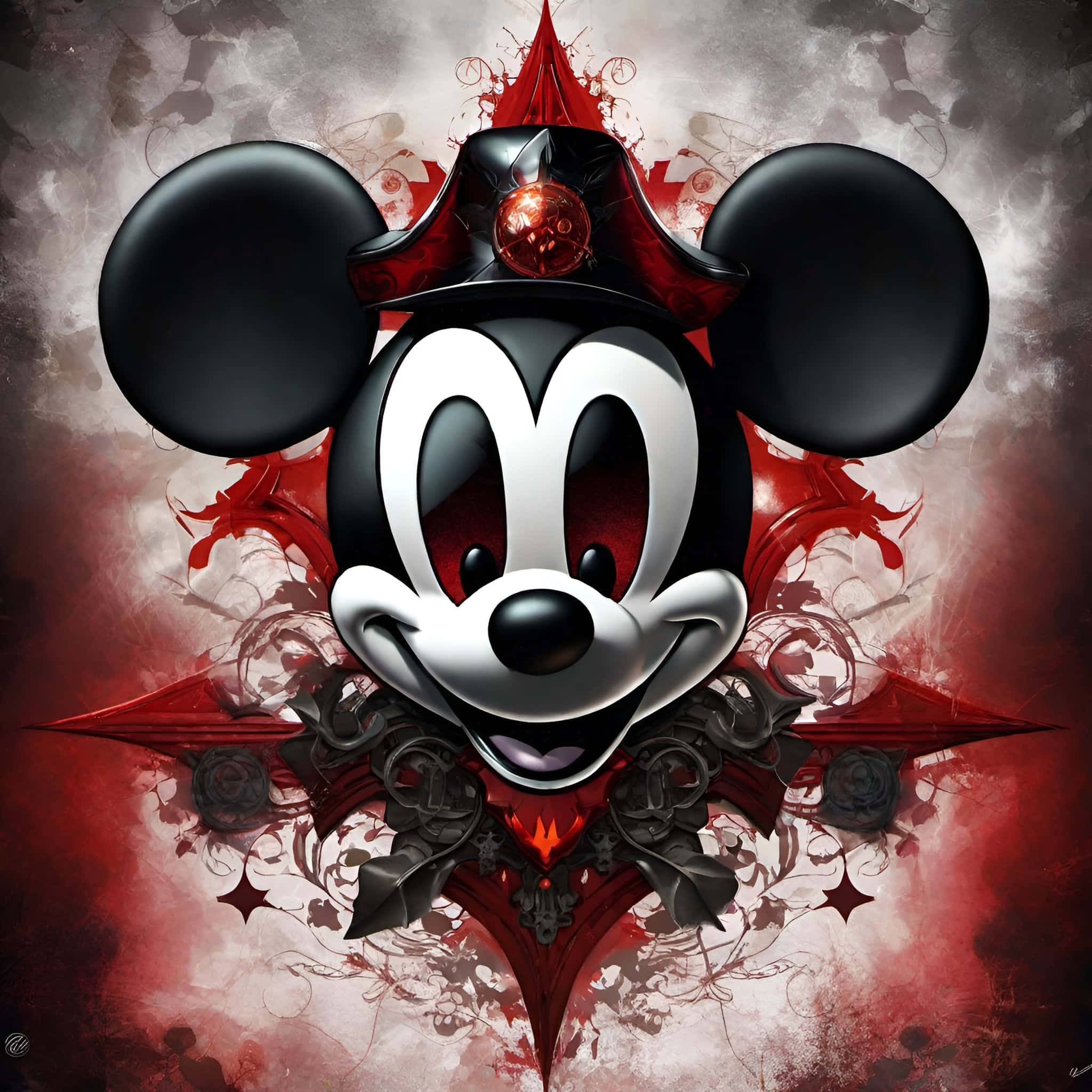 Gangster Mickey Mouse, black and white, red spiked crown, Full HD Desktop Wallpaper
