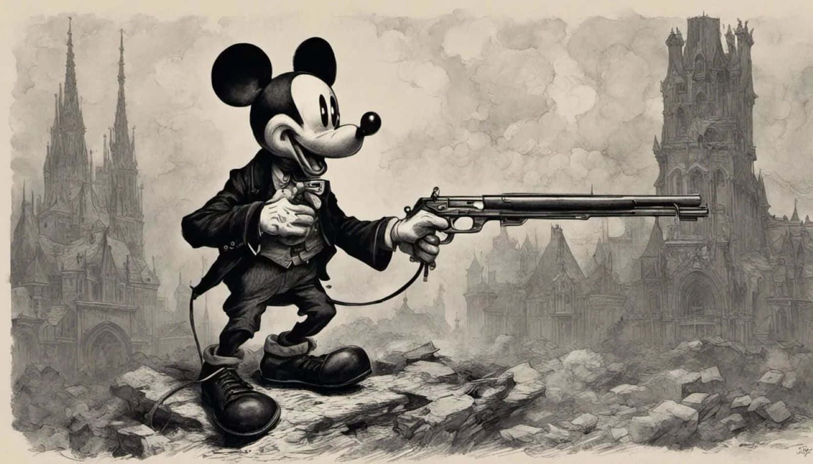 Gangster Mickey Mouse, revolver, dark suit, HD Desktop Wallpaper