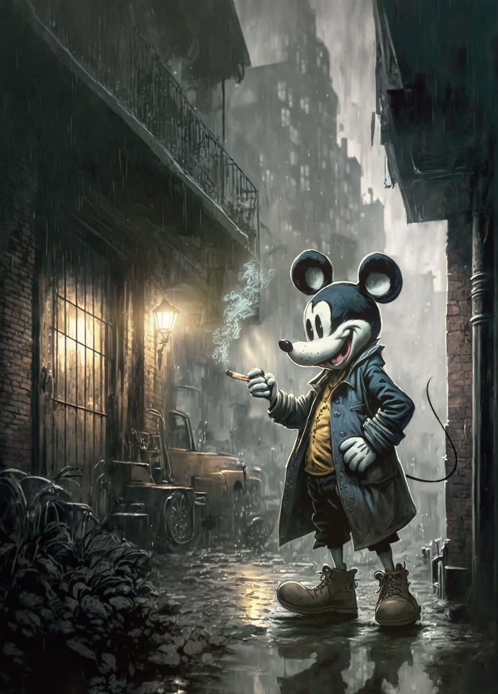 Gangster Mickey Mouse, trench coat, cigarette, HD Phone Wallpaper