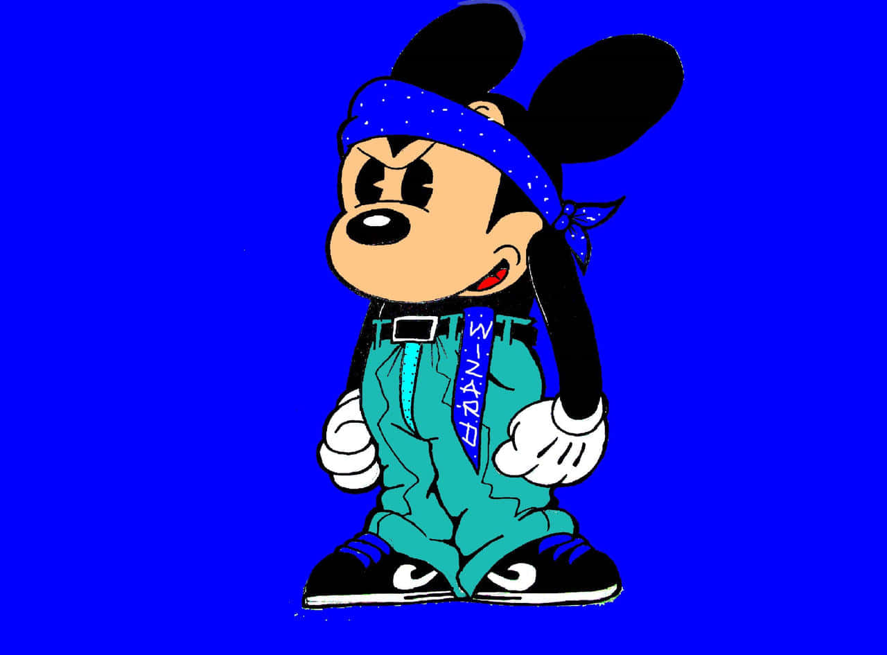 Gangster Mickey Mouse, teal jumpsuit, blue bandana, HD Desktop Wallpaper