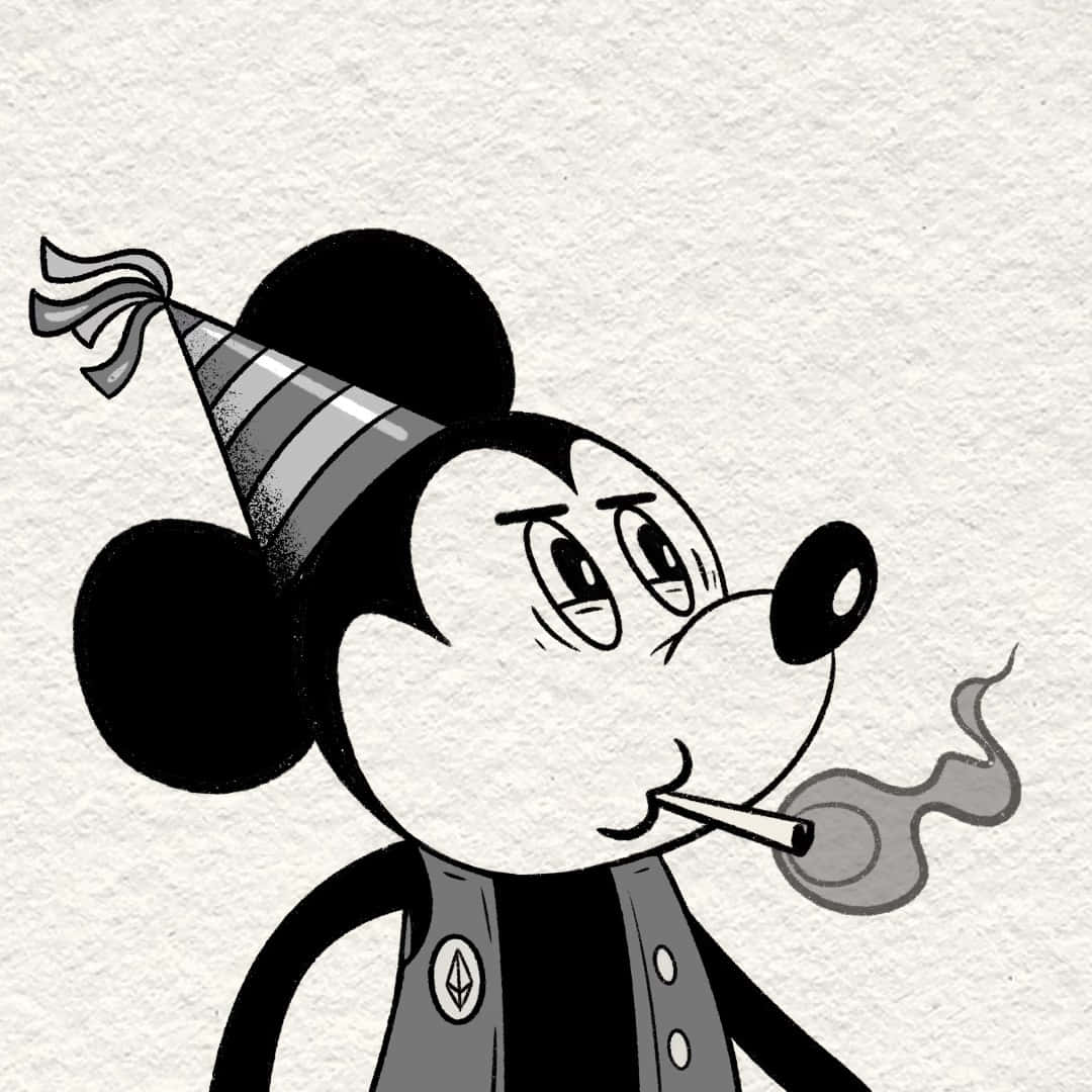 Gangster Mickey Mouse, black and white cartoon, striped party hat, SD Desktop Wallpaper