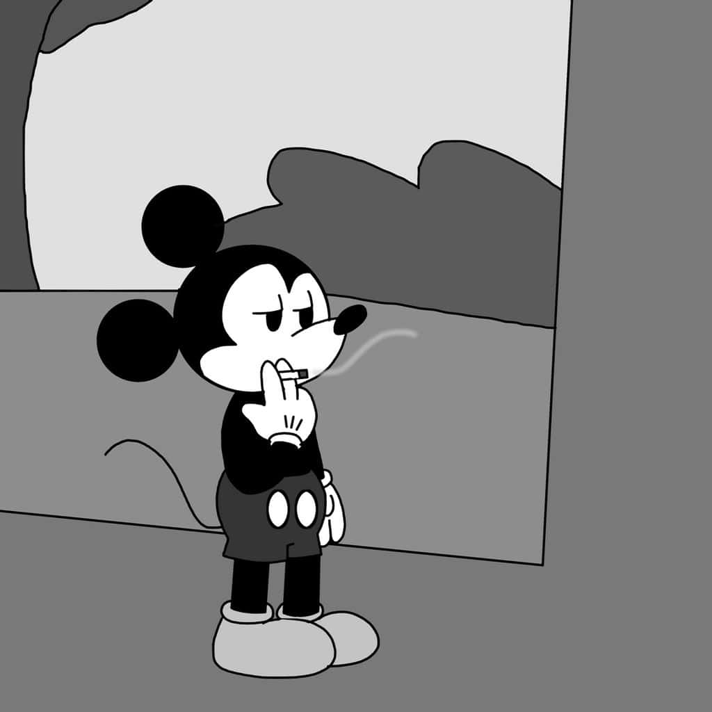Gangster Mickey Mouse, cigarette, dimly lit room, SD Desktop Wallpaper