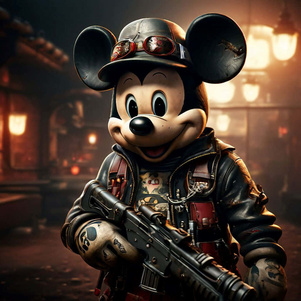 Gangster Mickey Mouse, leather jacket, goggles, SD Desktop Wallpaper
