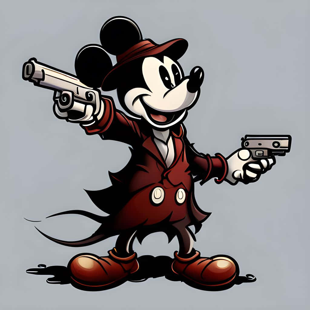 Gangster Mickey Mouse, red trench coat, fedora, SD Desktop Wallpaper