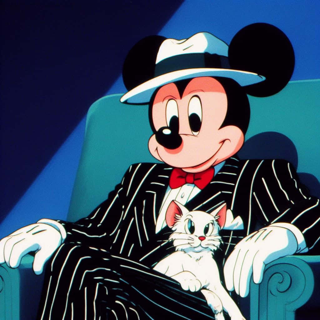 Gangster Mickey Mouse, pinstripe suit, fedora, SD Desktop Wallpaper