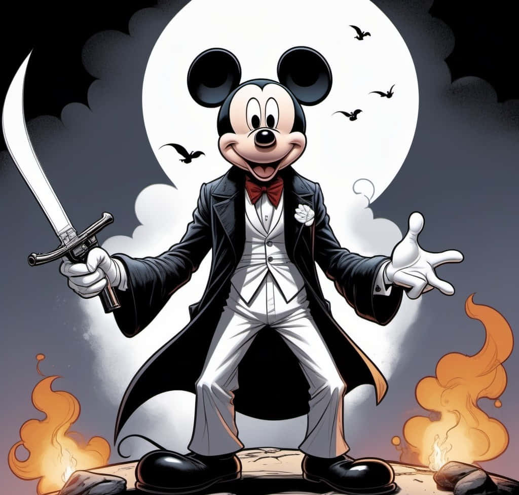 Gangster Mickey Mouse, tuxedo, sword, SD Desktop Wallpaper