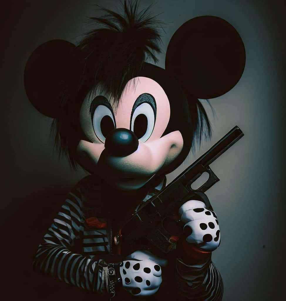 Gangster Mickey Mouse, shotgun, messy black hair, SD Phone Wallpaper