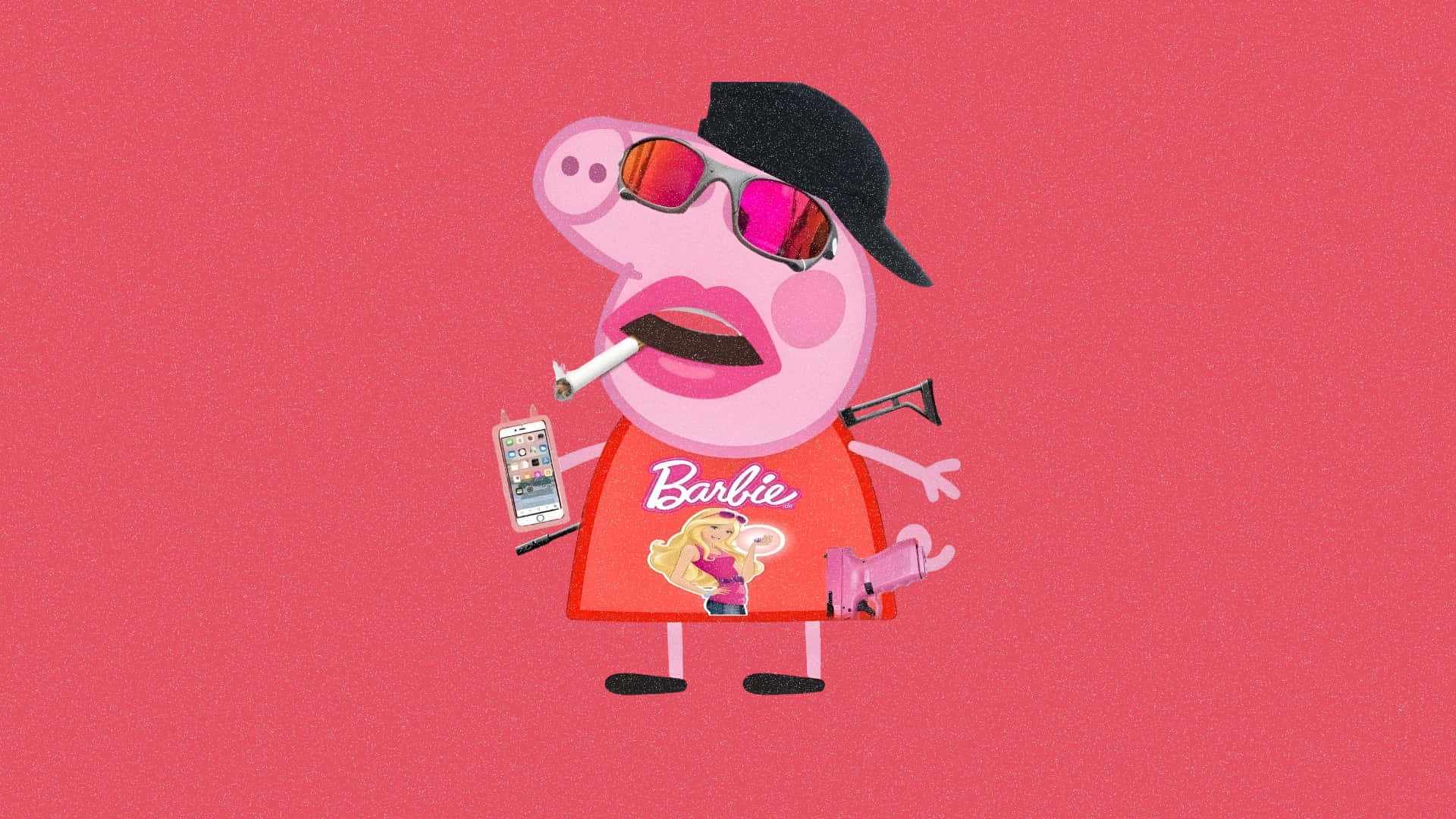 Gangster Peppa Pig, black cap, pink sunglasses, Full HD Desktop Wallpaper