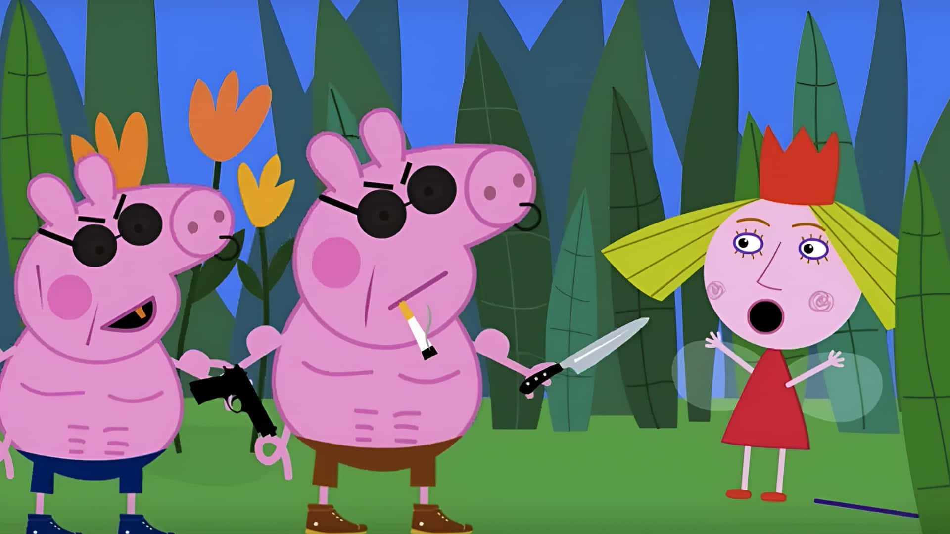 Gangster Peppa Pig, sunglasses, gun, Full HD Desktop Wallpaper