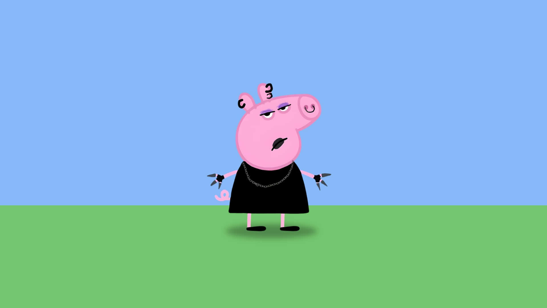 Gangster Peppa Pig, pink cartoon pig, black dress, Full HD Desktop Wallpaper