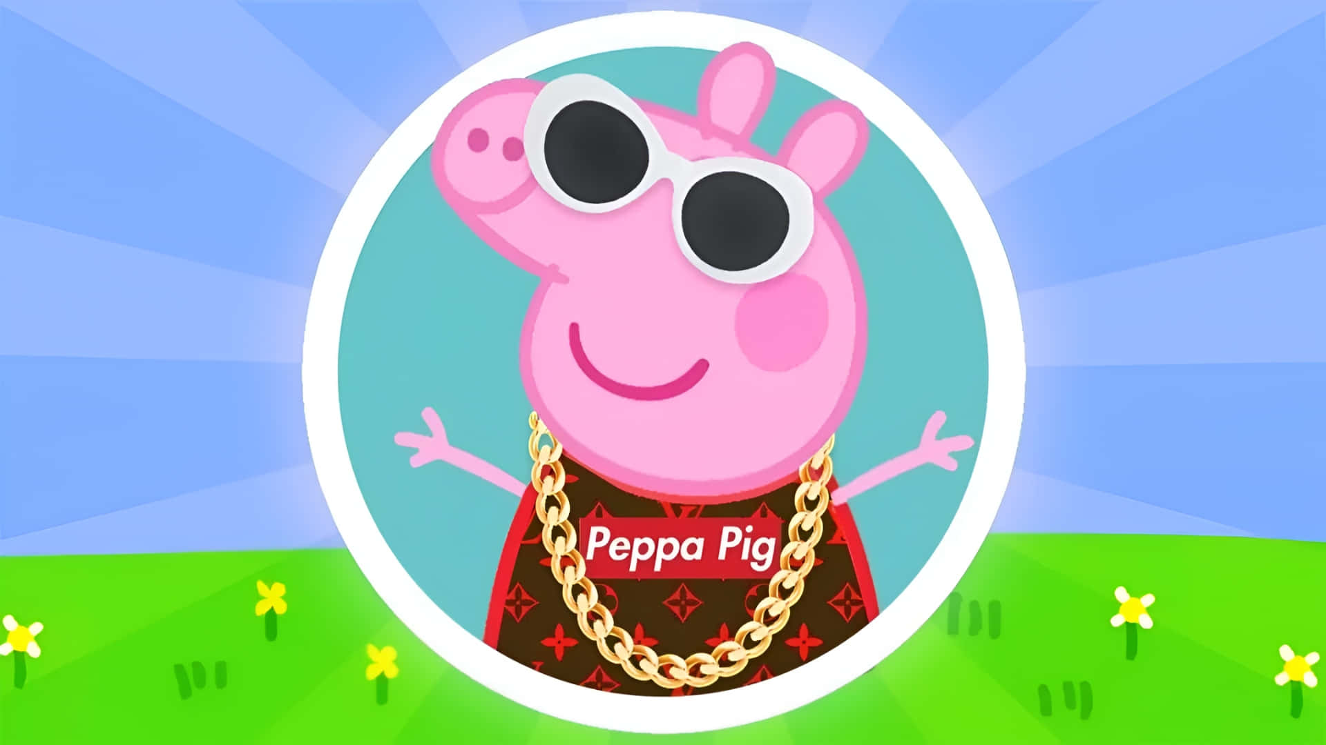 Gangster Peppa Pig, white sunglasses, gold chain, Full HD Desktop Wallpaper