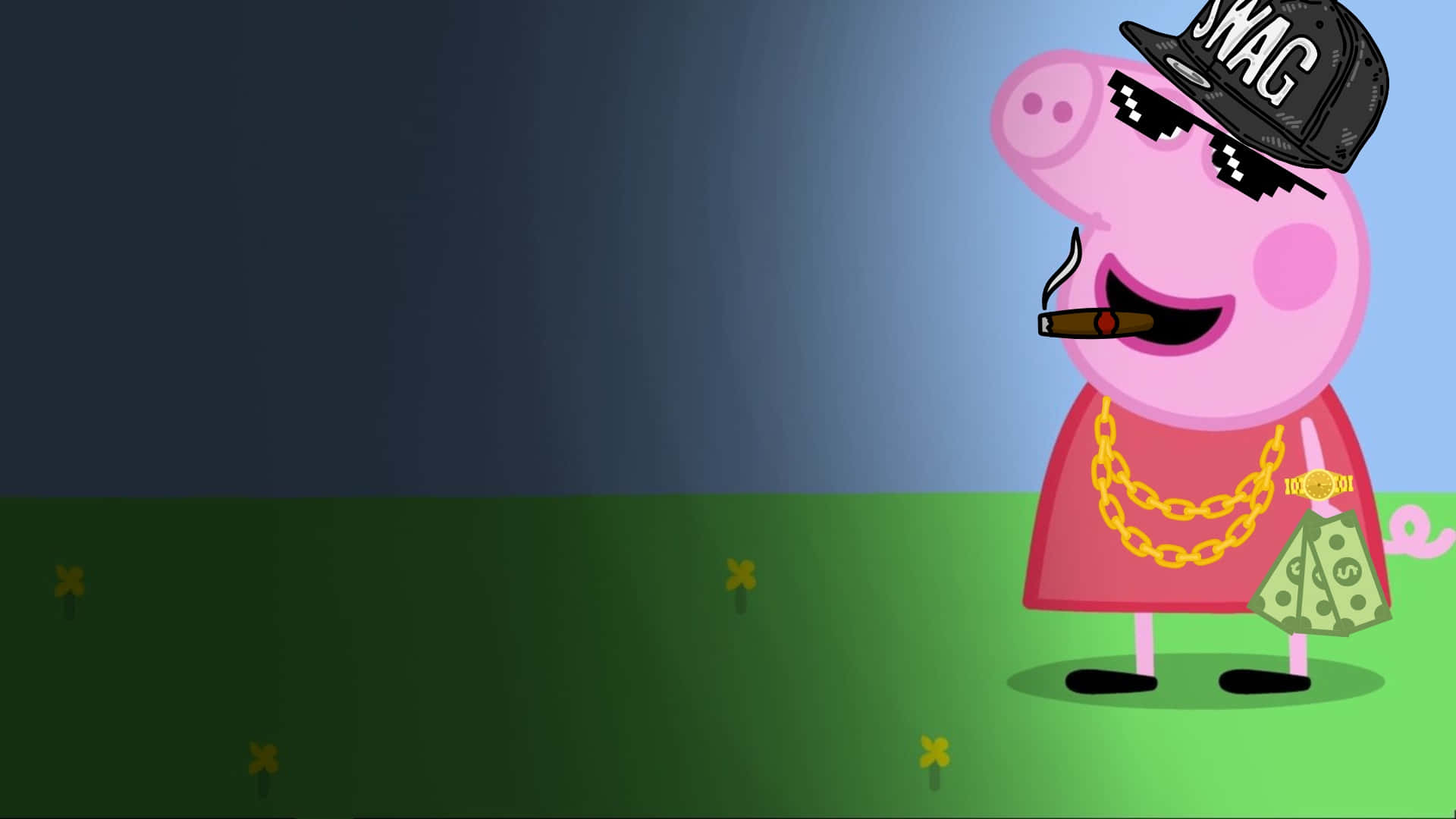 Gangster Peppa Pig, black 'SWAG' cap, sunglasses, Full HD Desktop Wallpaper