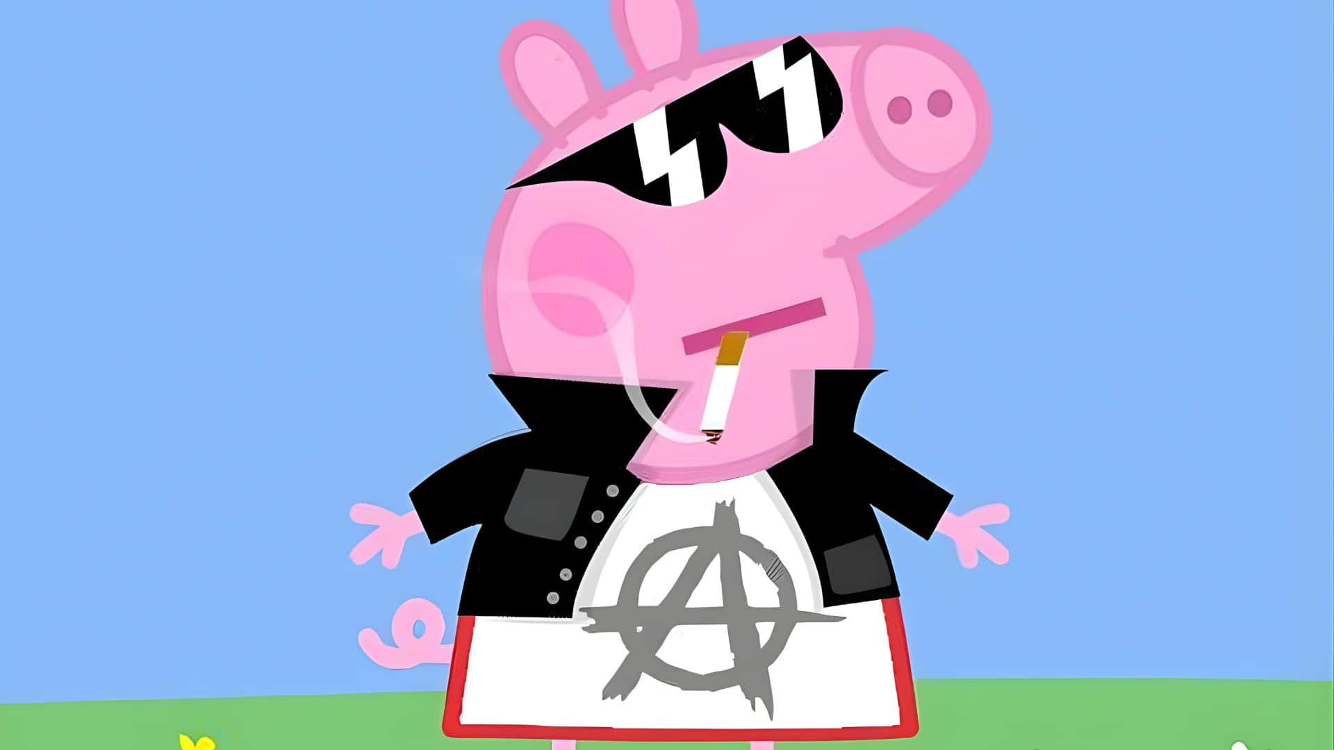 Gangster Peppa Pig, pink cartoon pig, black leather jacket, Full HD Desktop Wallpaper
