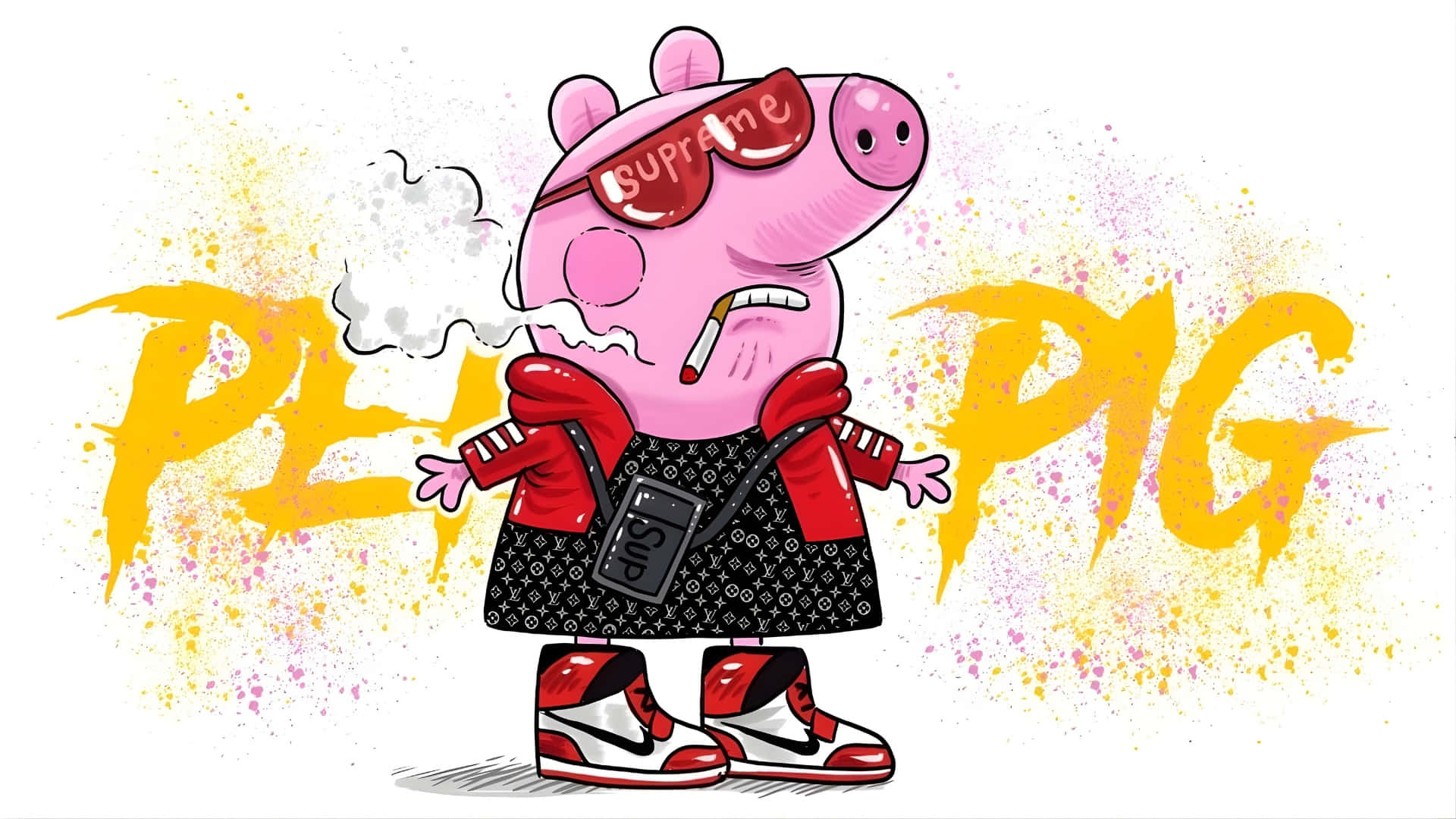 Gangster Peppa Pig, red sunglasses, red jacket, Full HD Desktop Wallpaper