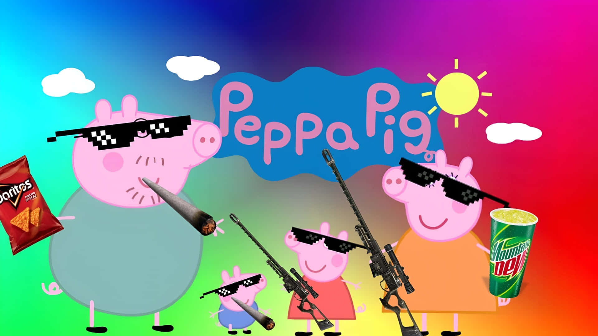 Gangster Peppa Pig, Peppa Pig characters, sunglasses, Full HD Desktop Wallpaper