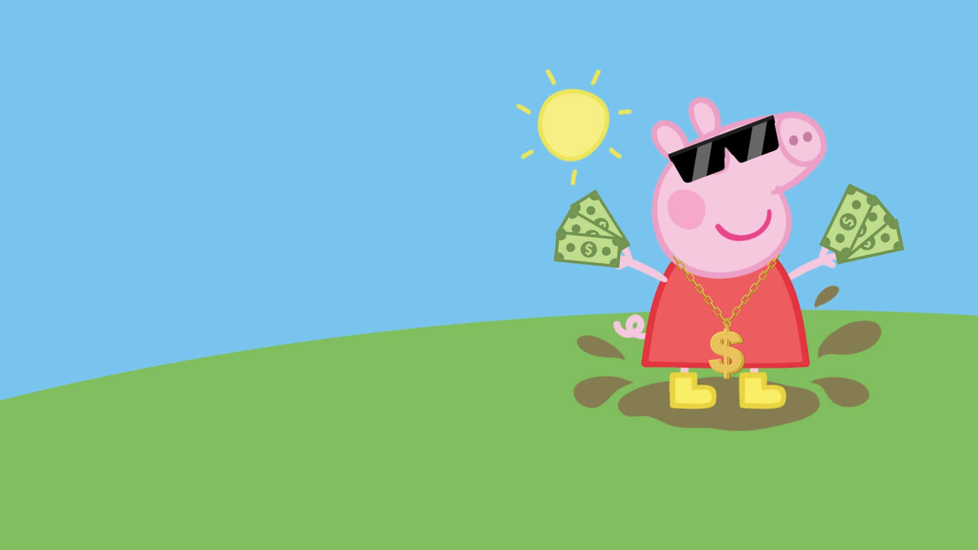 Peppa Pig, sunglasses, dollar sign necklace, Full HD Desktop Wallpaper