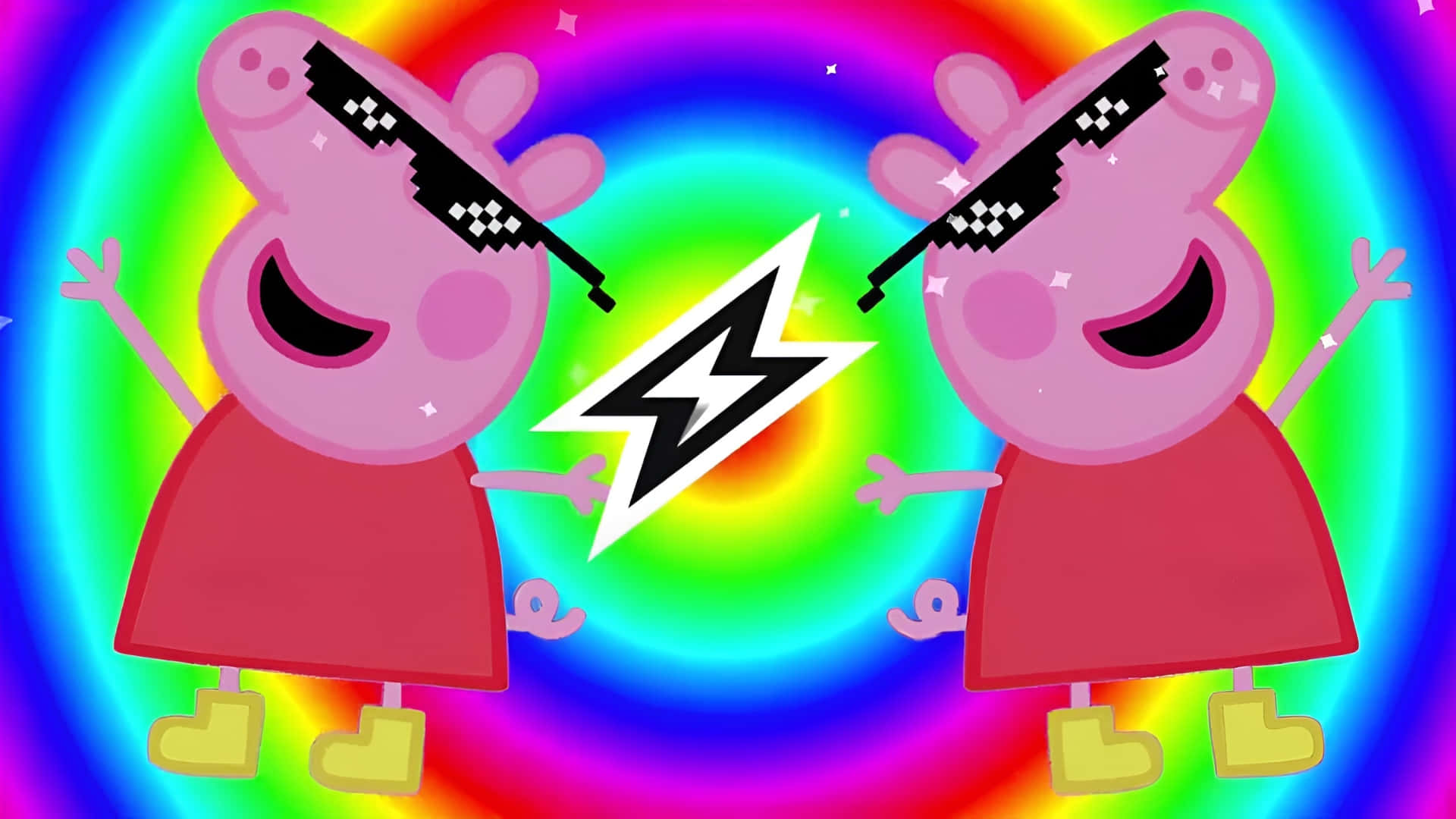 Gangster Peppa Pig, pixel sunglasses, lightning bolt, Full HD Desktop Wallpaper