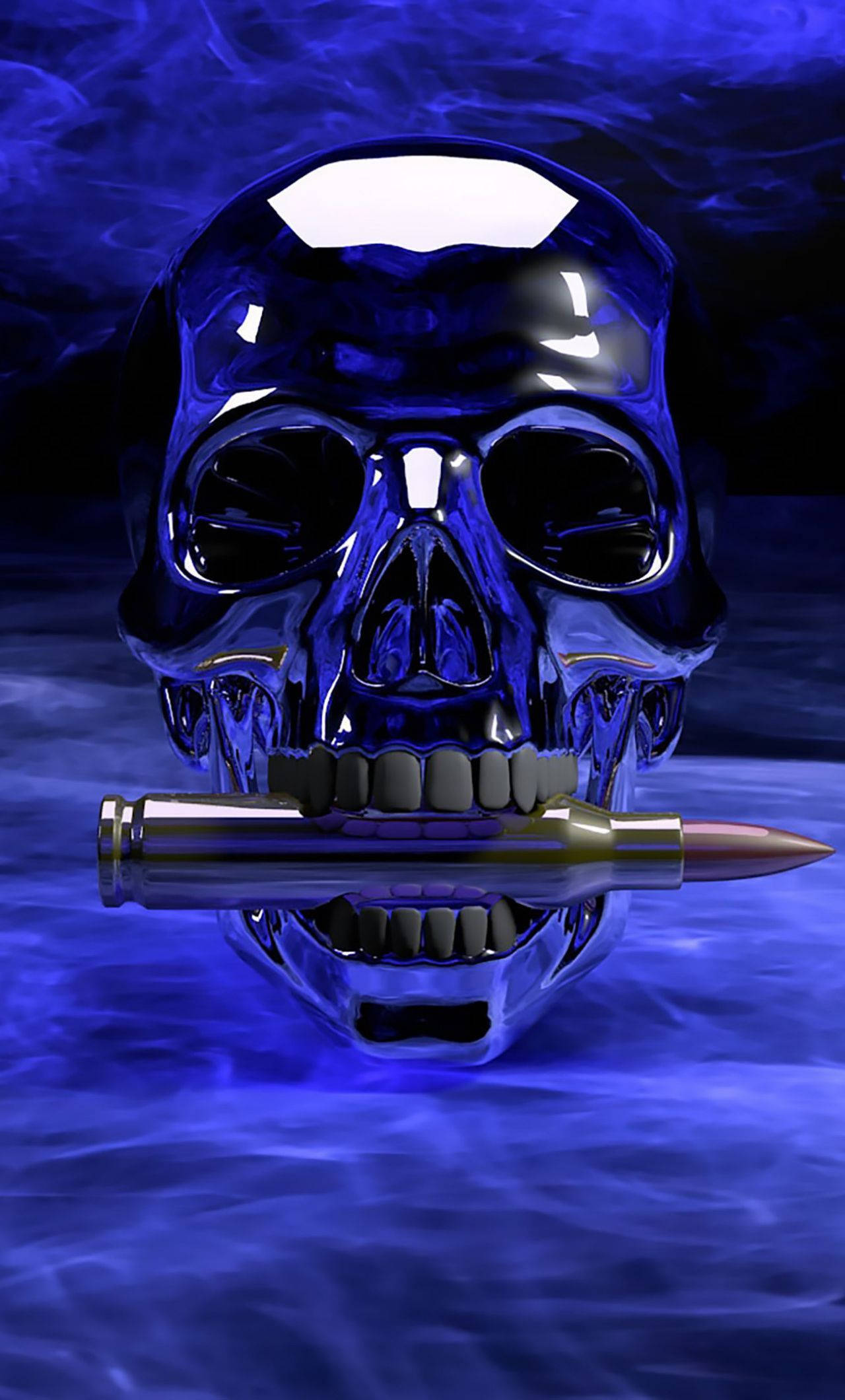 Gangster Skeleton, glossy blue chrome, bullet, Full HD Phone Wallpaper