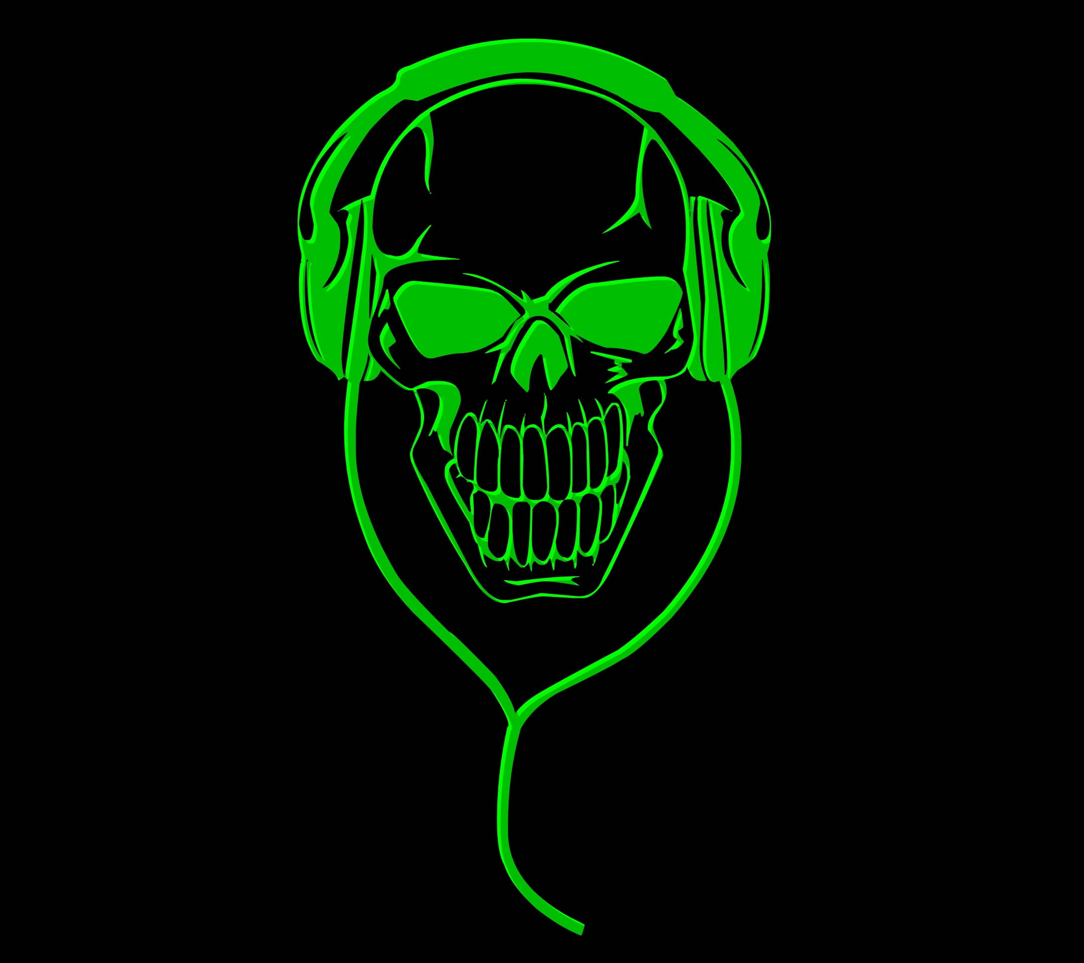 Gangster Skeleton, glowing green skull, headphones, Full HD Desktop Wallpaper