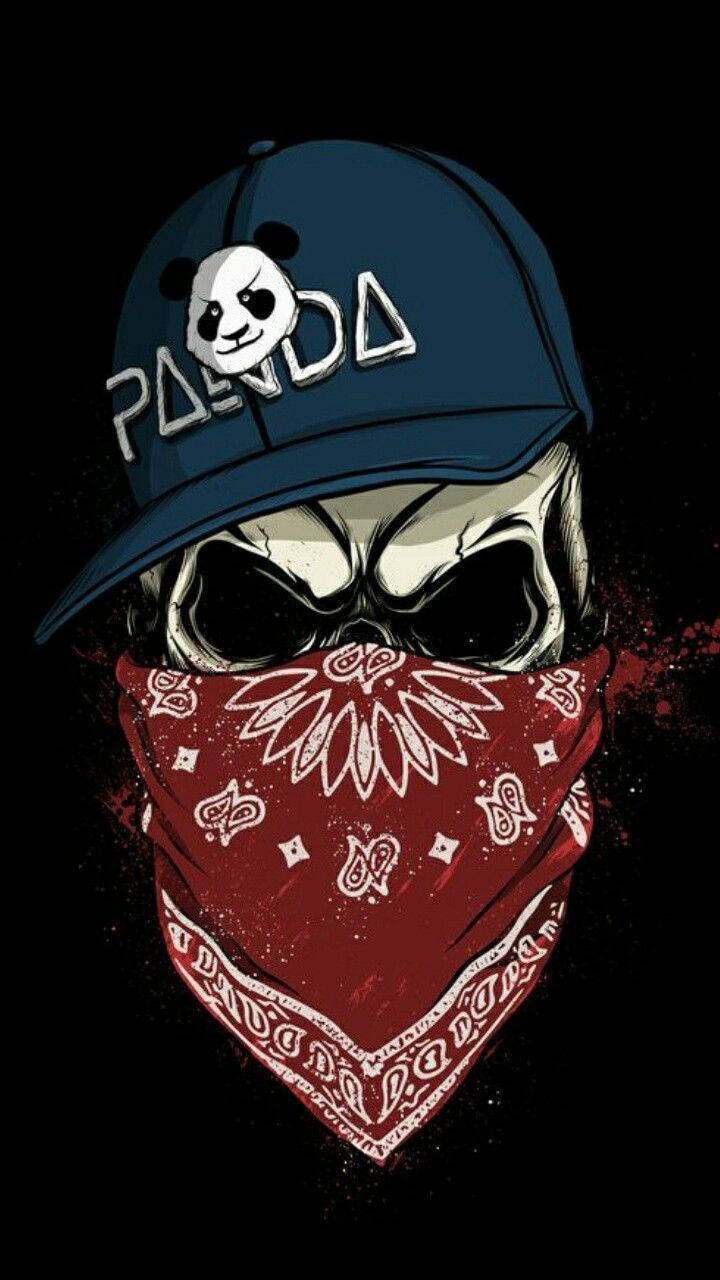 gangster skeleton, blue cap, panda logo, HD Phone Wallpaper