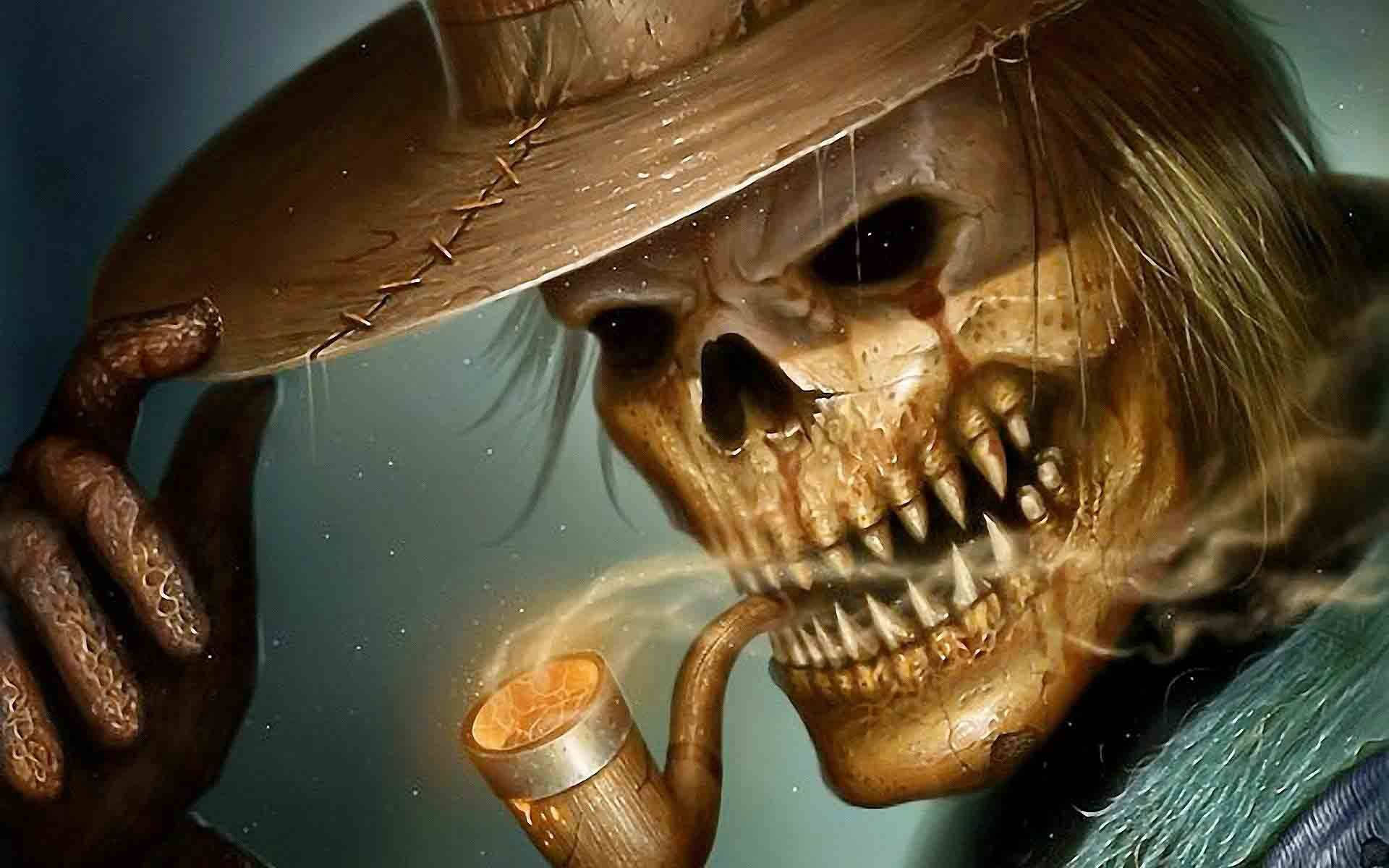 Gangster Skeleton, skull cowboy, weathered hat, Full HD Desktop Wallpaper