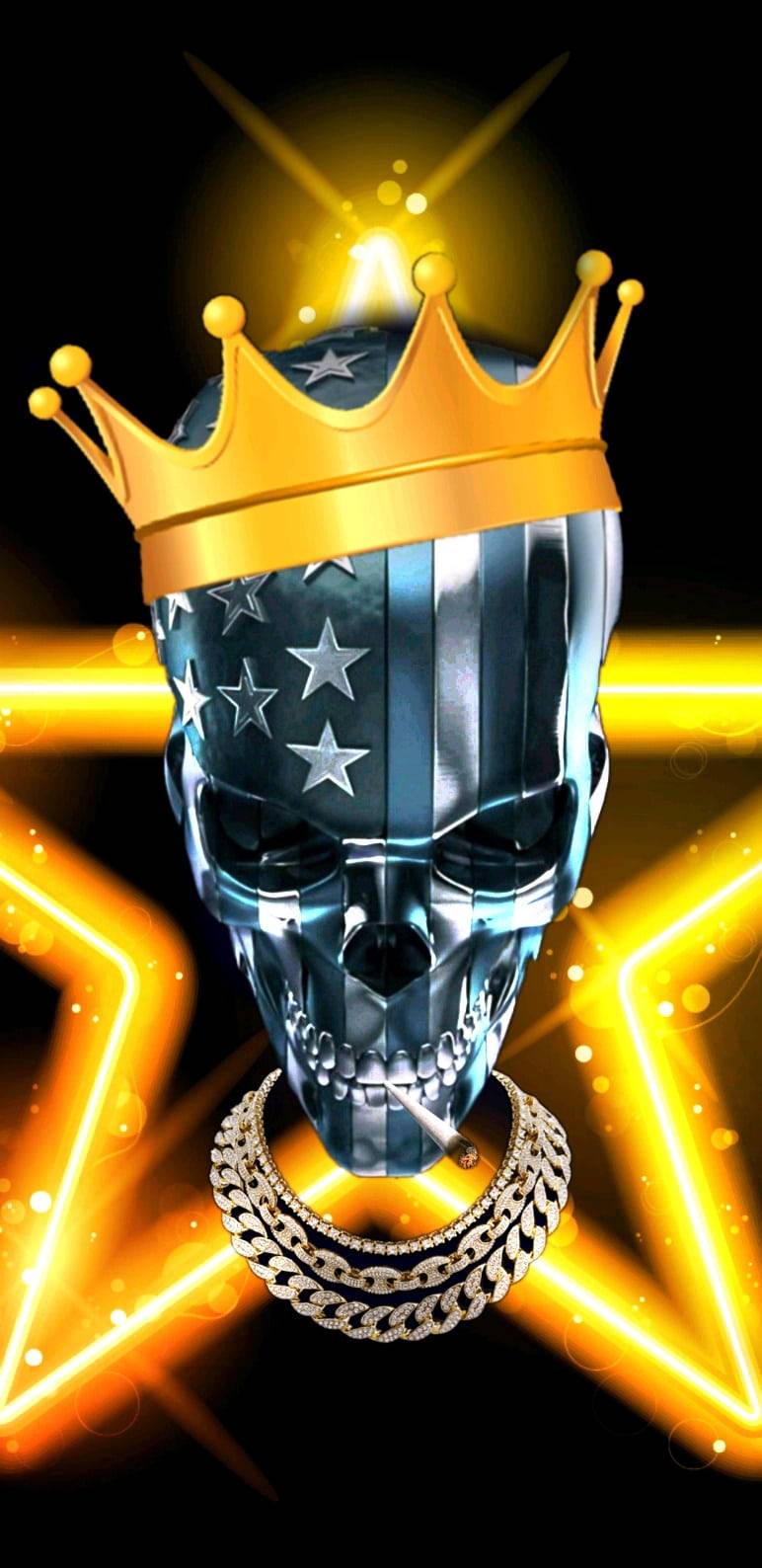 Gangster Skeleton, American flag pattern, golden crown, HD Phone Wallpaper