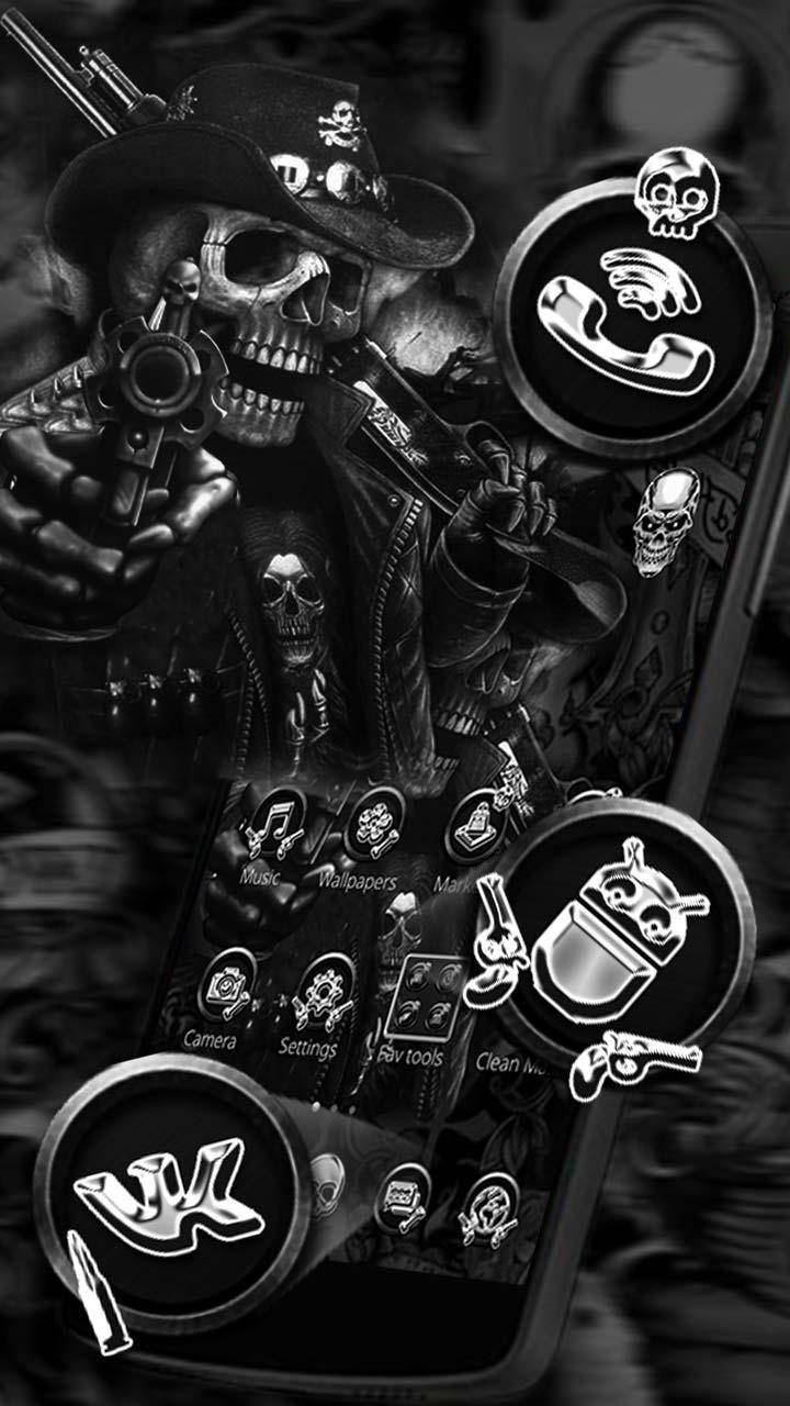 Gangster Skeleton, fedora, pistols, HD Phone Wallpaper
