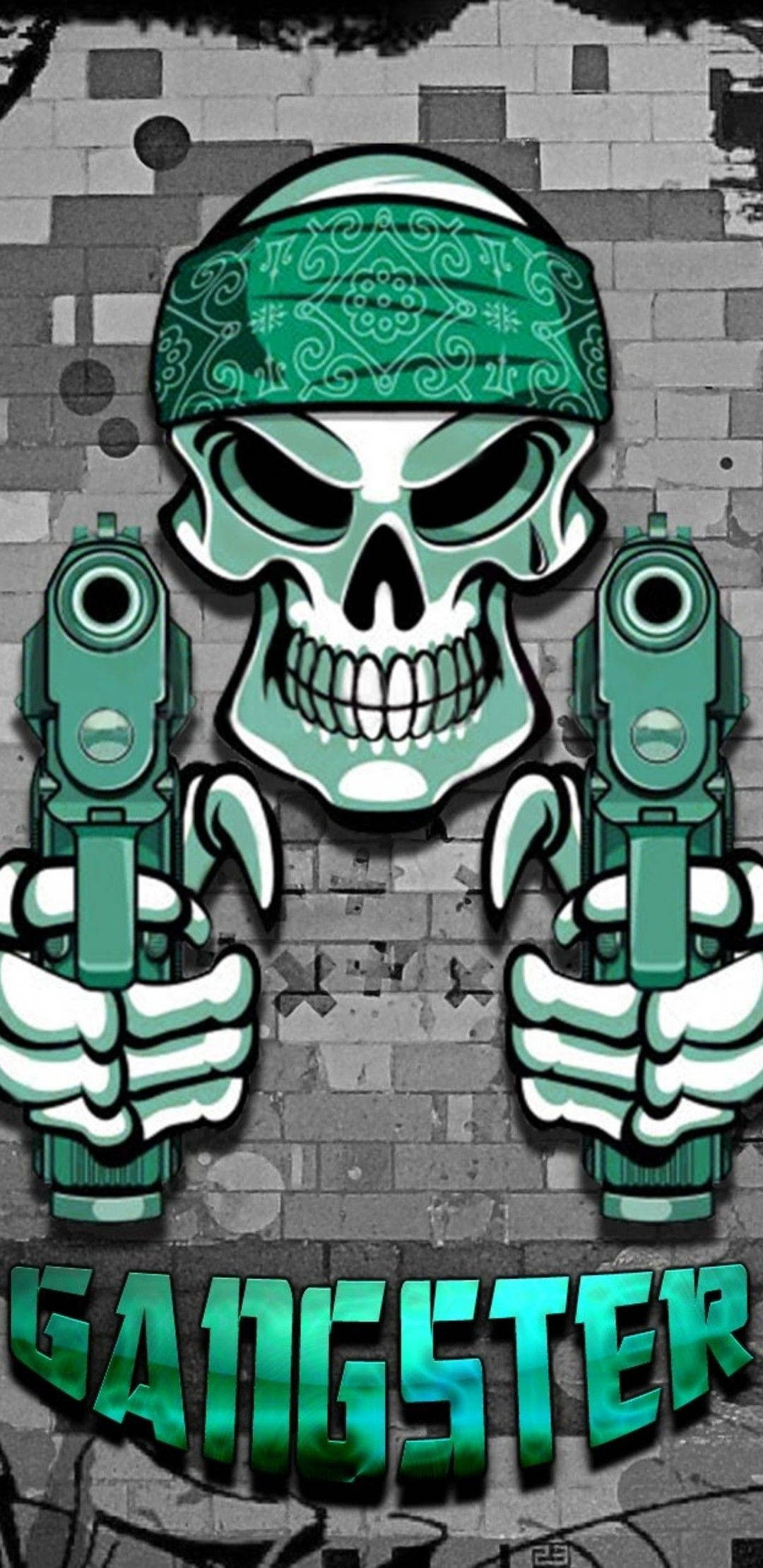 Gangster Skeleton, teal skull, bandana, Full HD Phone Wallpaper