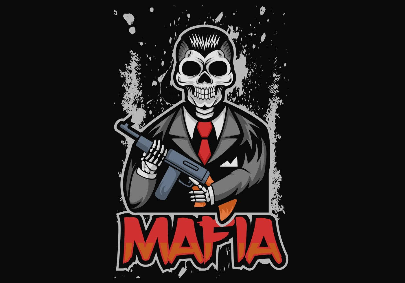 Gangster Skeleton, suit and tie, submachine gun, HD Desktop Wallpaper