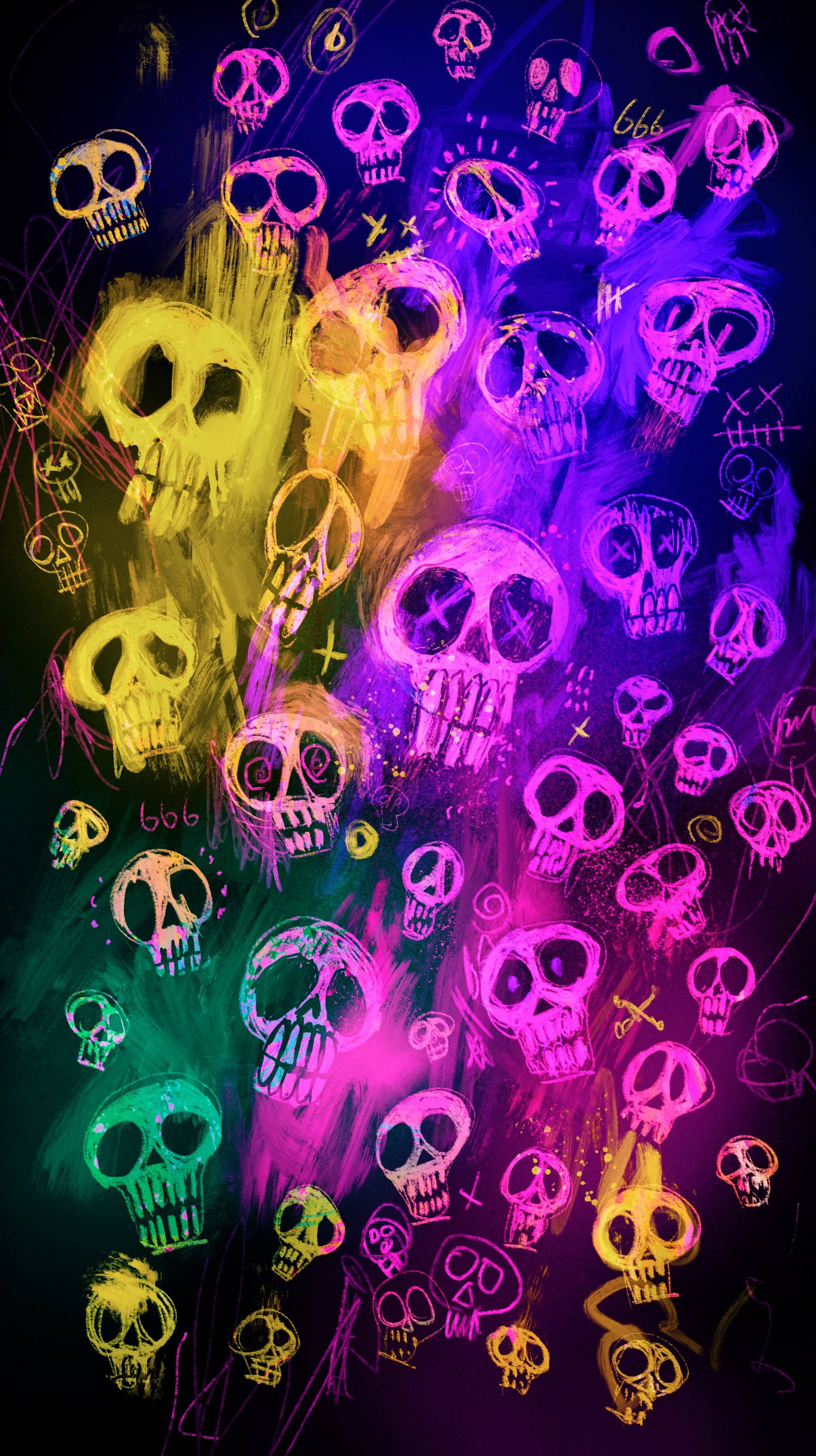 Gangster Skeleton, neon skulls, yellow, 2K Phone Wallpaper