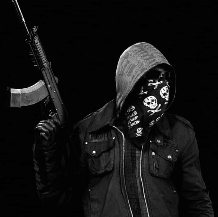 Gangster Skeleton, skull bandana, assault rifle, SD Desktop Wallpaper
