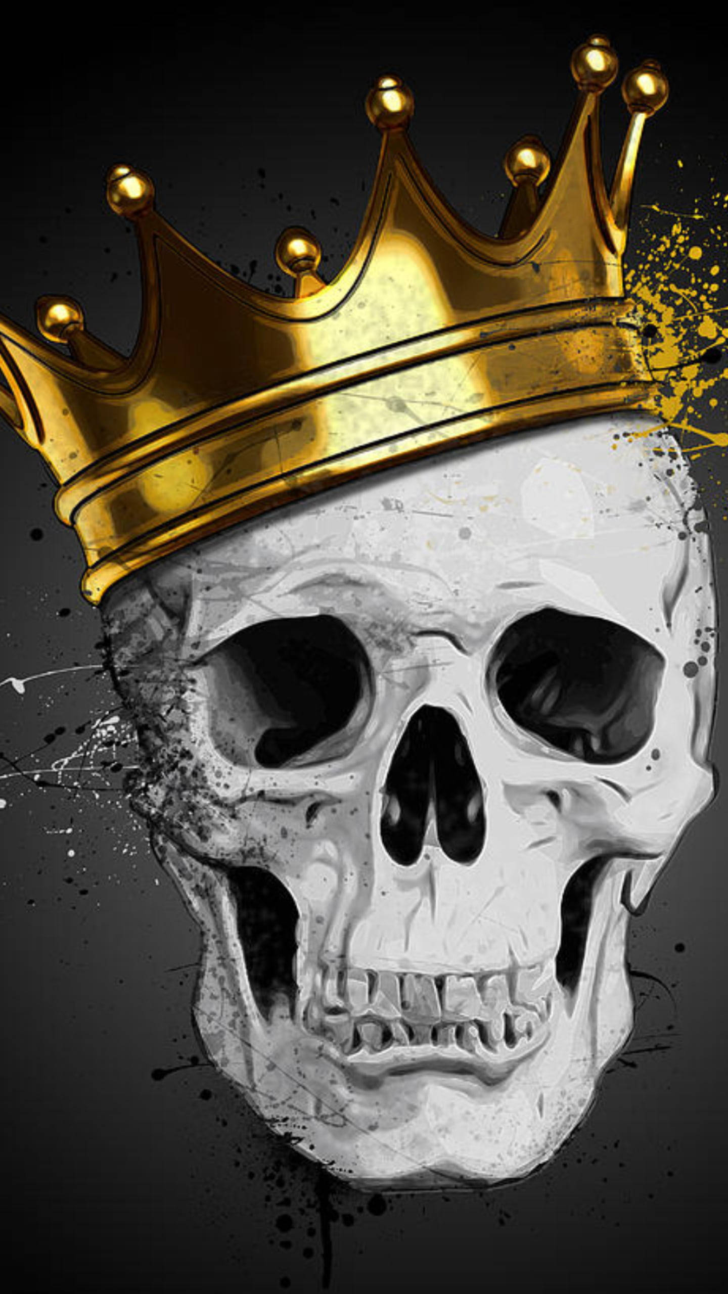 Gangster Skull, gold crown, stark white skull, 2K Phone Wallpaper