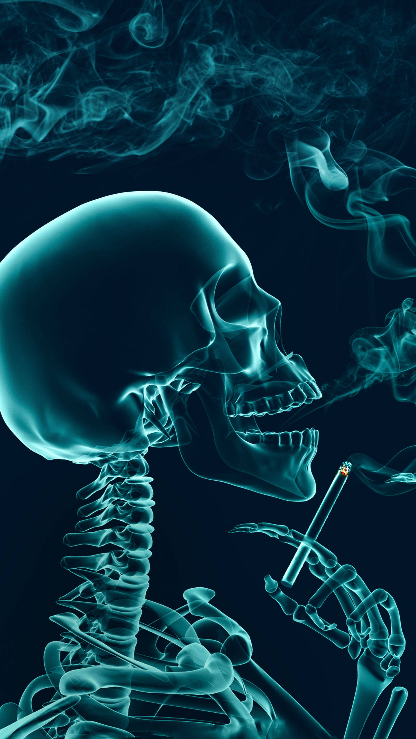 Gangster Skull, cyan, cigarette, 2K Phone Wallpaper