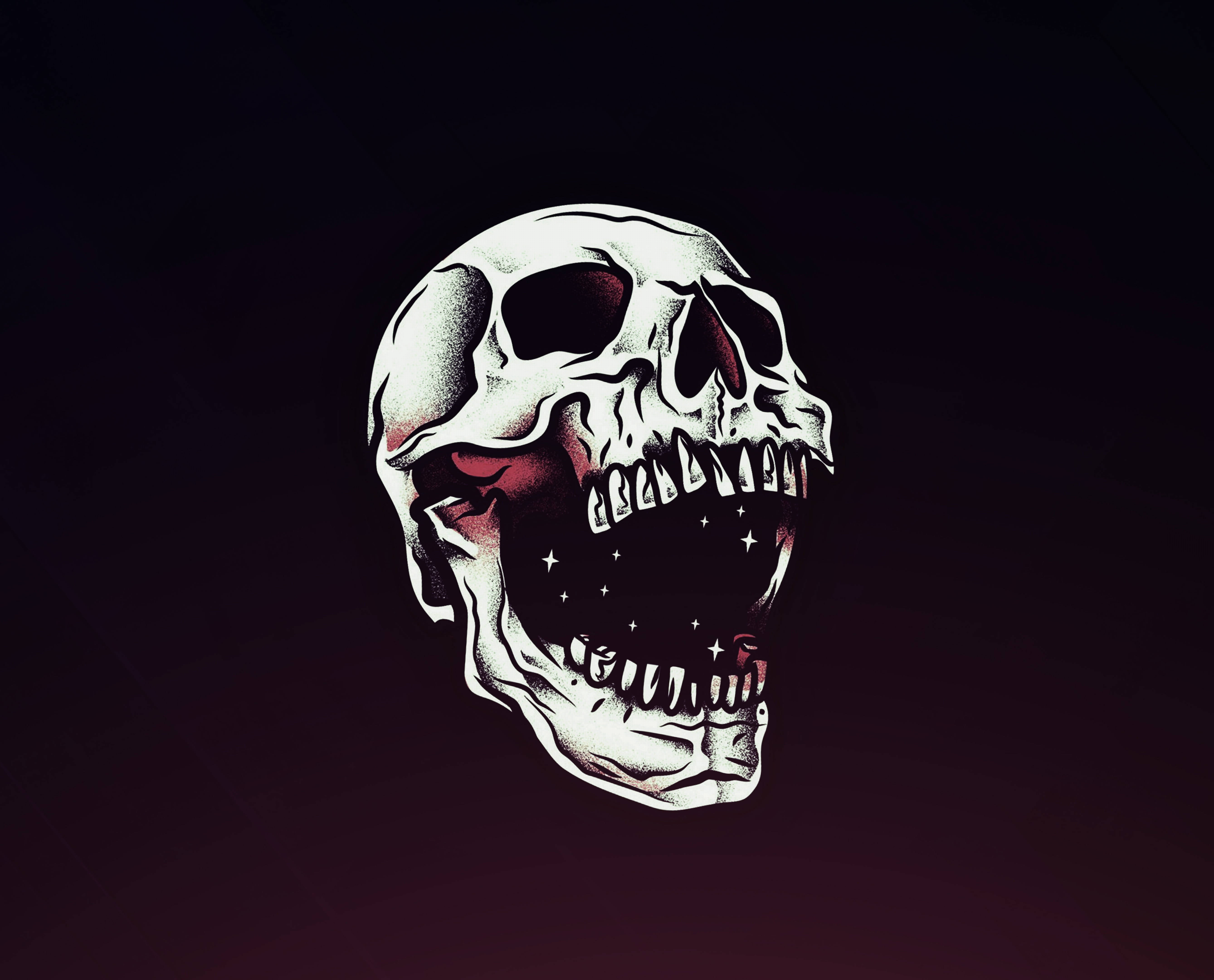 Gangster Skull, white skull, glowing red eyes, 5K Desktop Wallpaper