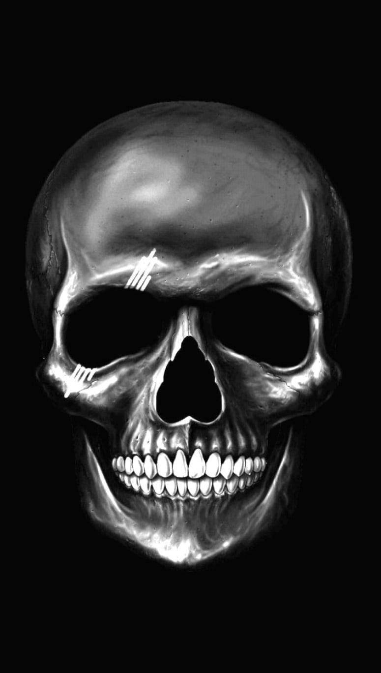 Gangster Skull, metallic skull, glowing white teeth, HD Phone Wallpaper