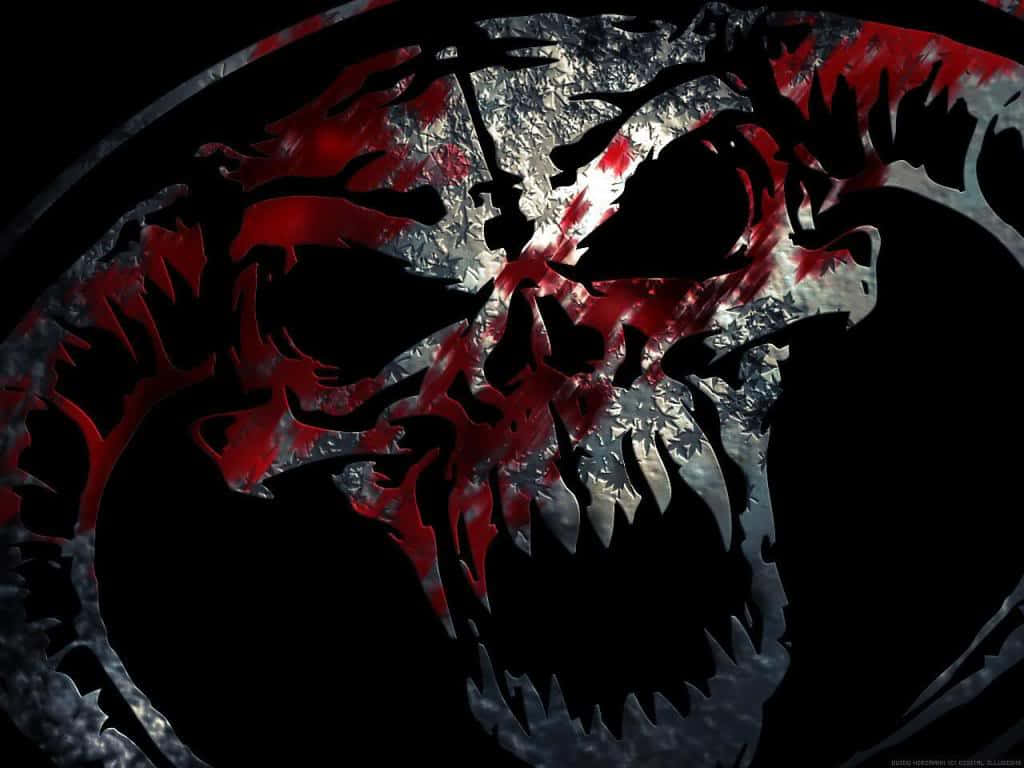 evil skull, jagged red and silver splatter, black background, SD Desktop Wallpaper