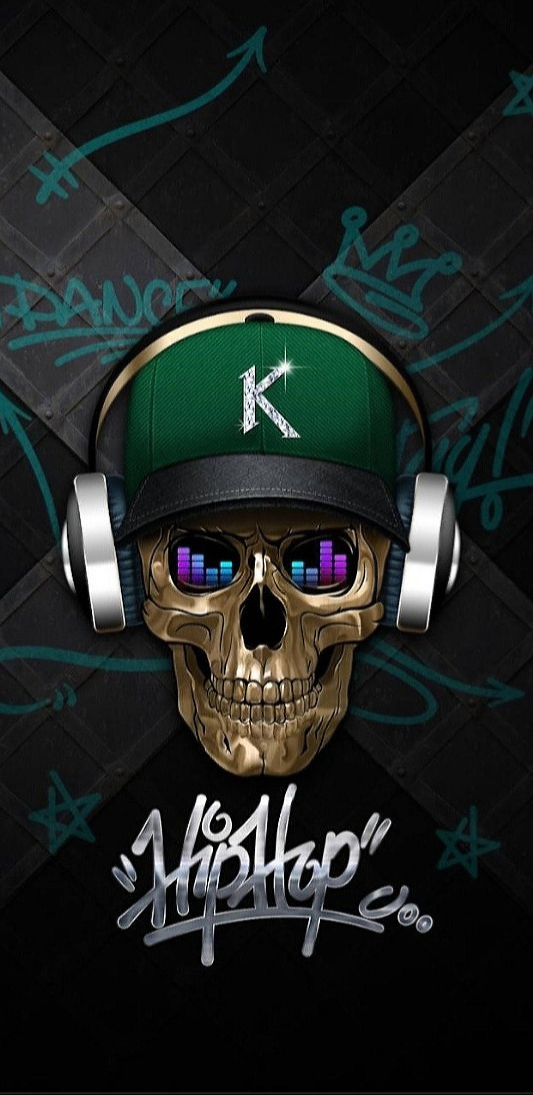Gangster Skull, golden skull, green cap, Full HD Phone Wallpaper