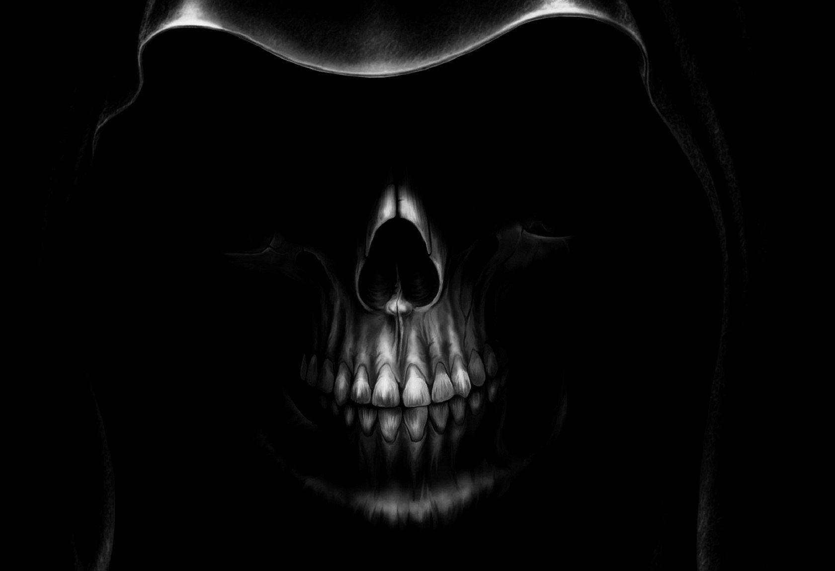 Dark Scary Skeleton, hooded cloak, pitch-black background, HD Desktop Wallpaper