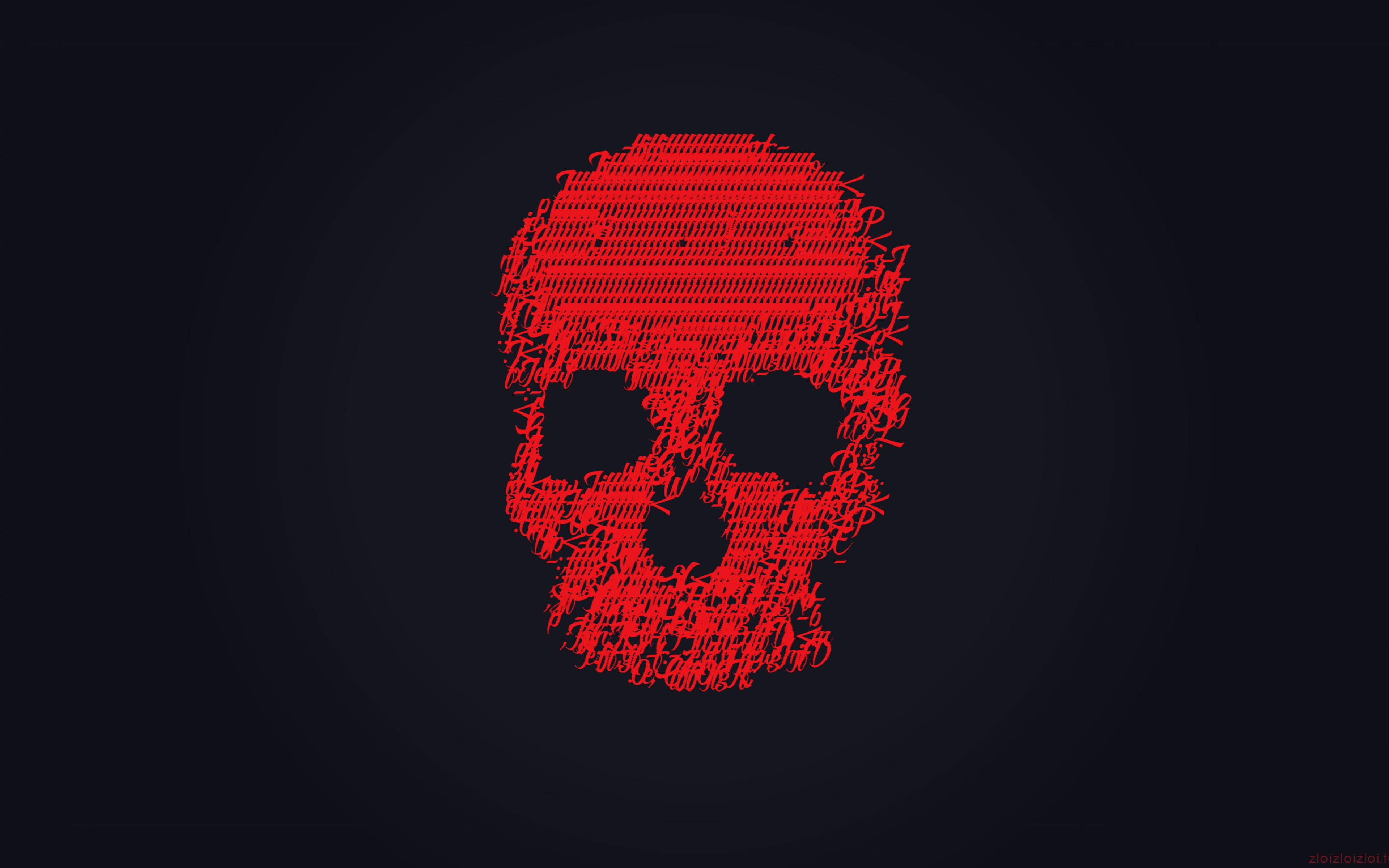 red gangster skull, chaotic handwritten text, dark gradient background, 4K Desktop Wallpaper
