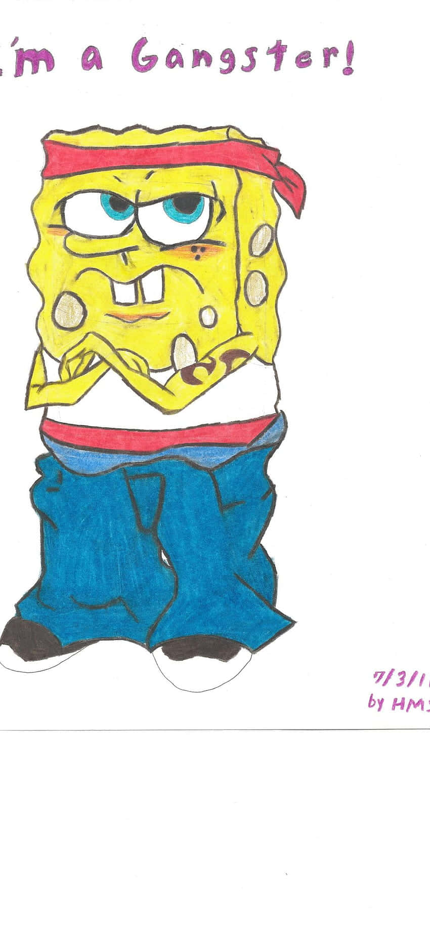 Gangster Spongebob, red bandana, blue pants, HD Phone Wallpaper